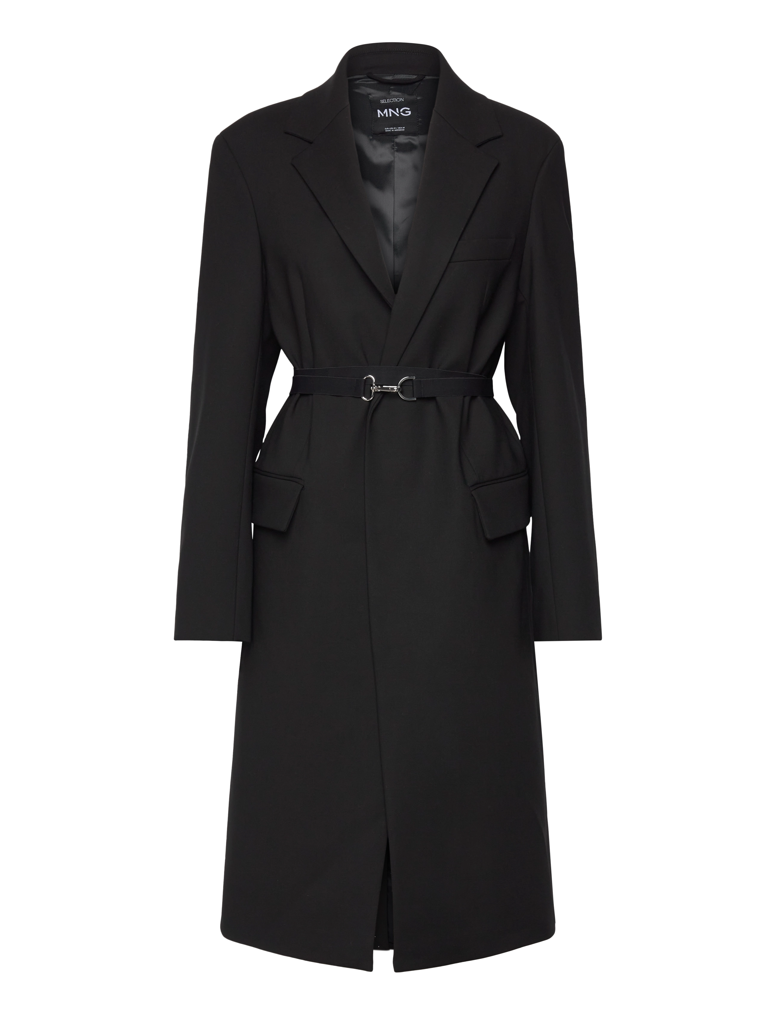 MANGO Structured Double Fabric Mantel With Gürtel Schwarz - L - Damen