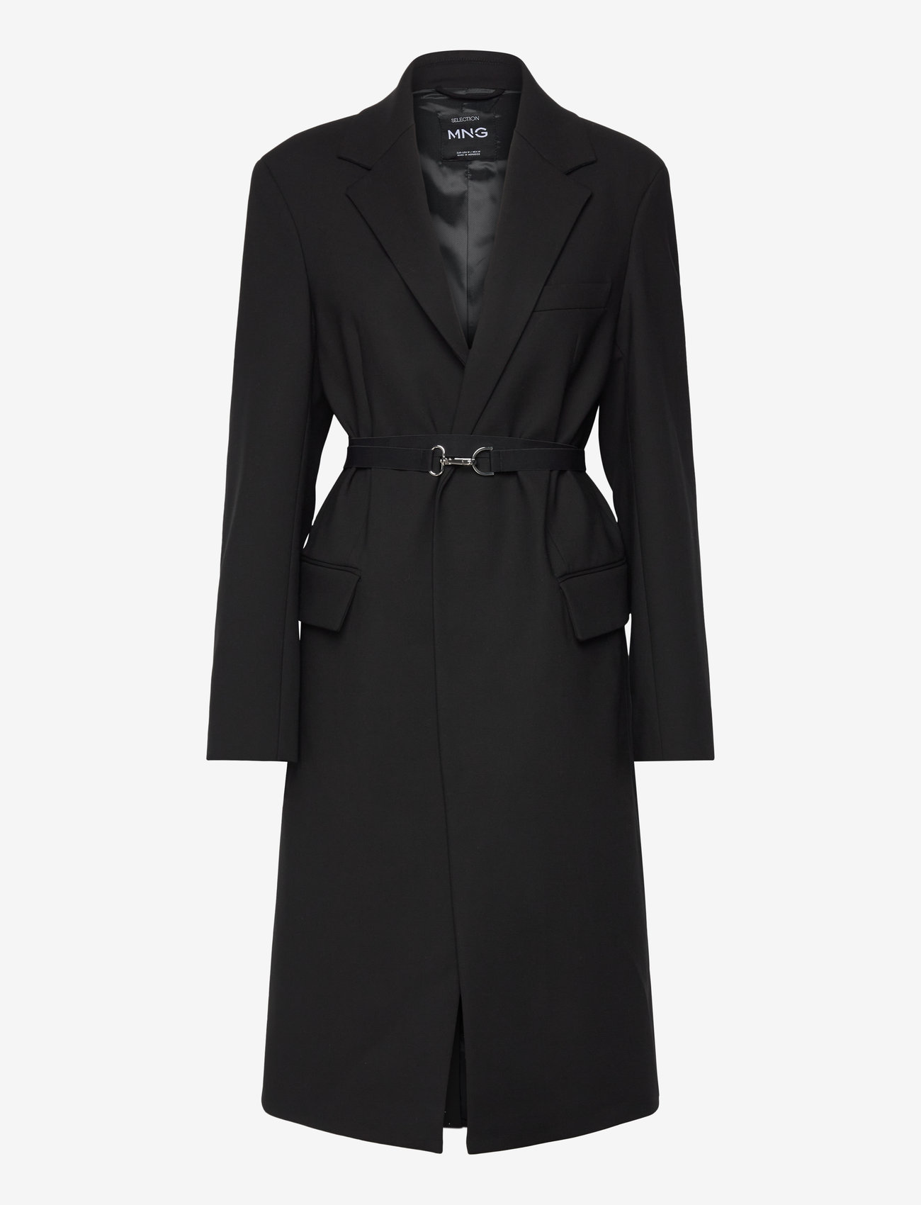 Mango - Structured double fabric coat with belt - wollmäntel - black - 0