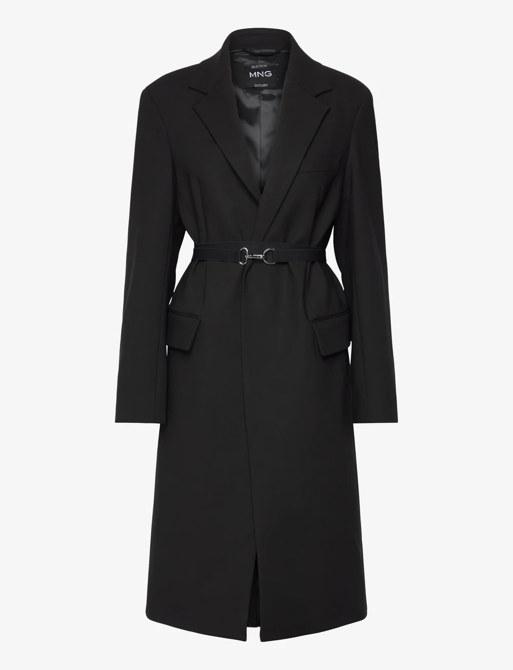 Mango - Structured double fabric coat with belt - uldfrakker - black - 1