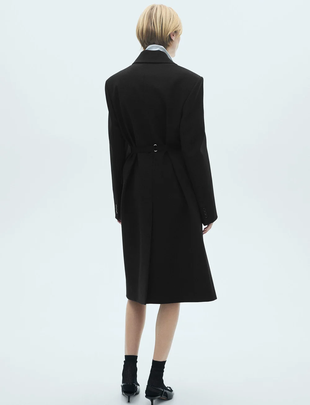 Mango - Structured double fabric coat with belt - uldfrakker - black - 4