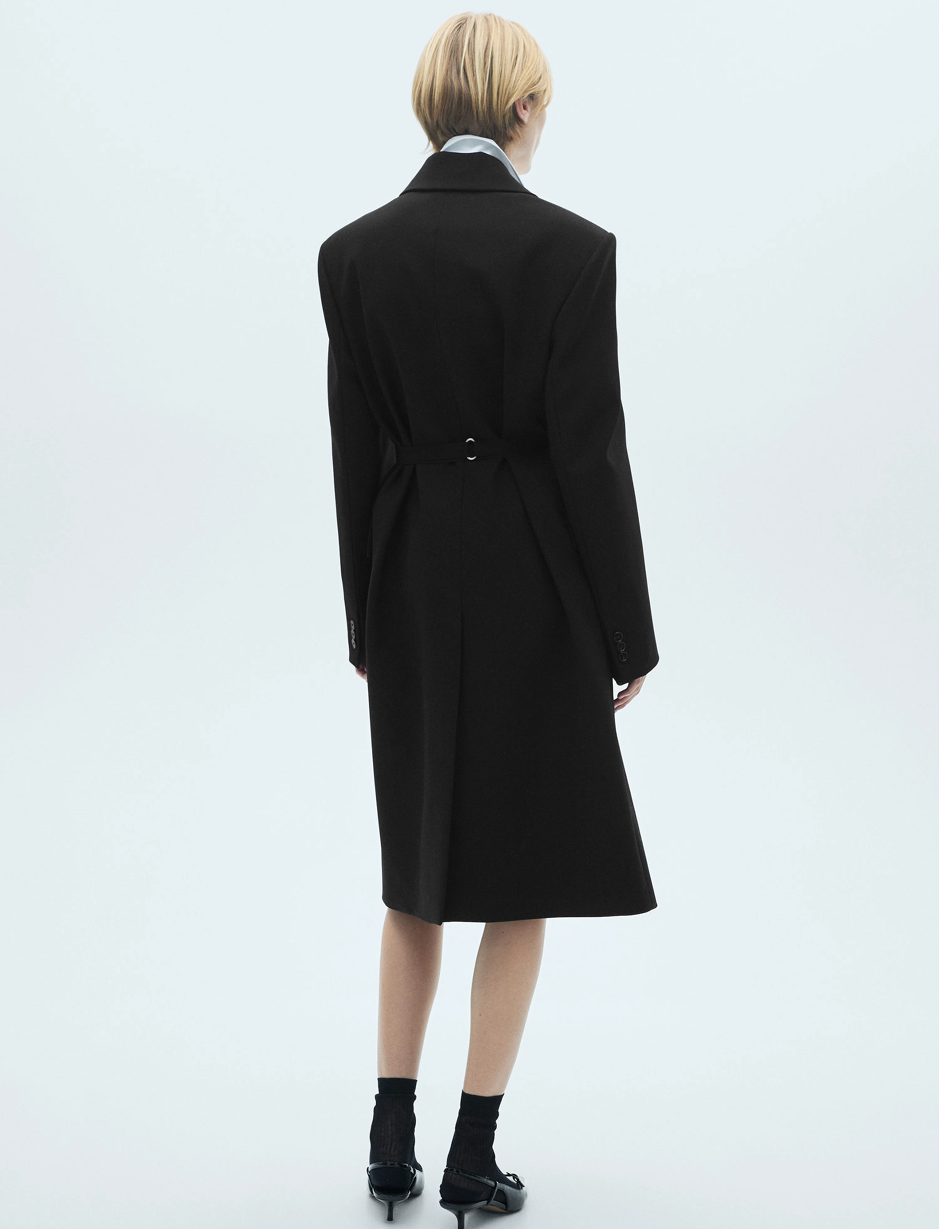 Mango - Structured double fabric coat with belt - wollmäntel - black - 4