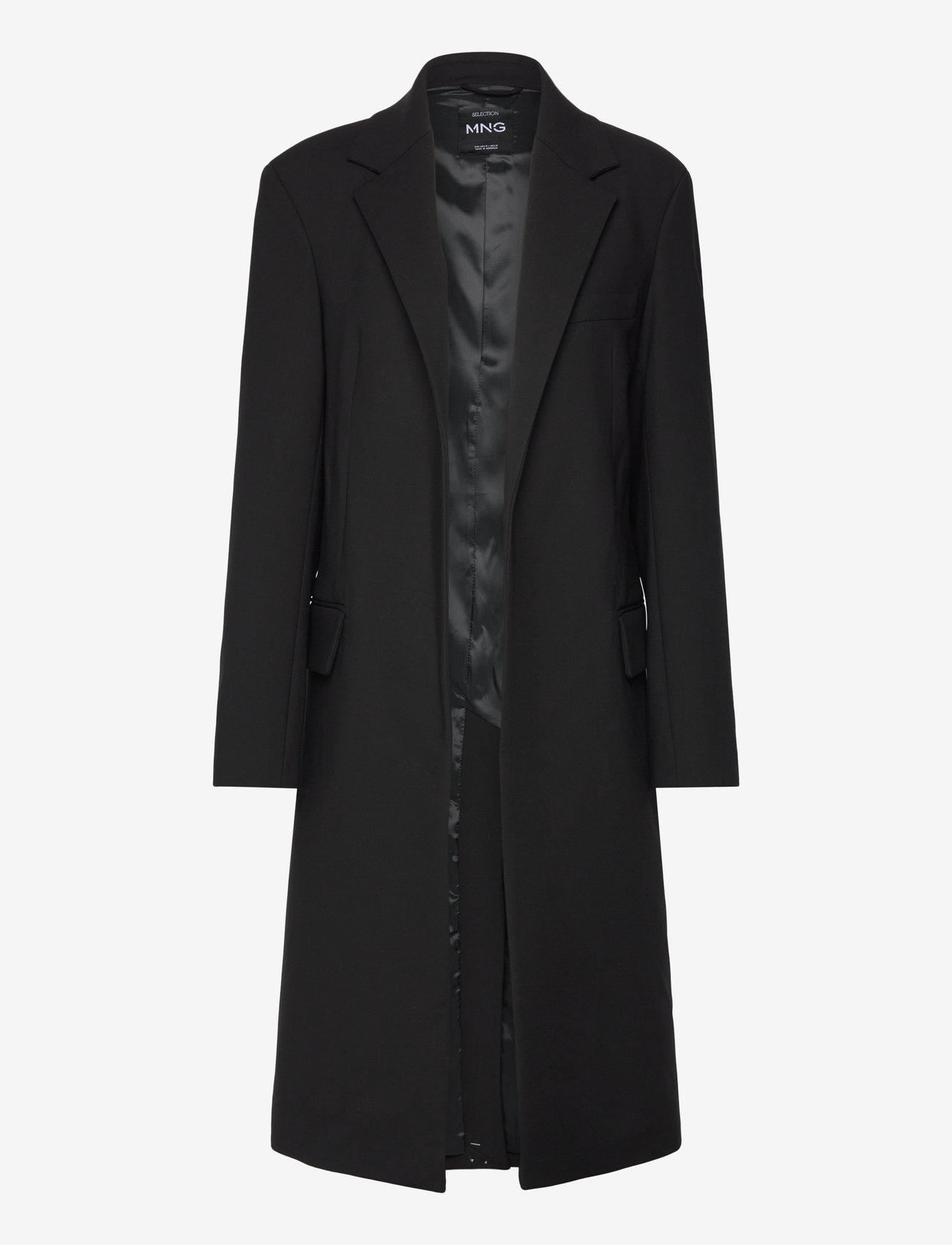 Mango - Structured double fabric coat with belt - wollmäntel - black - 2