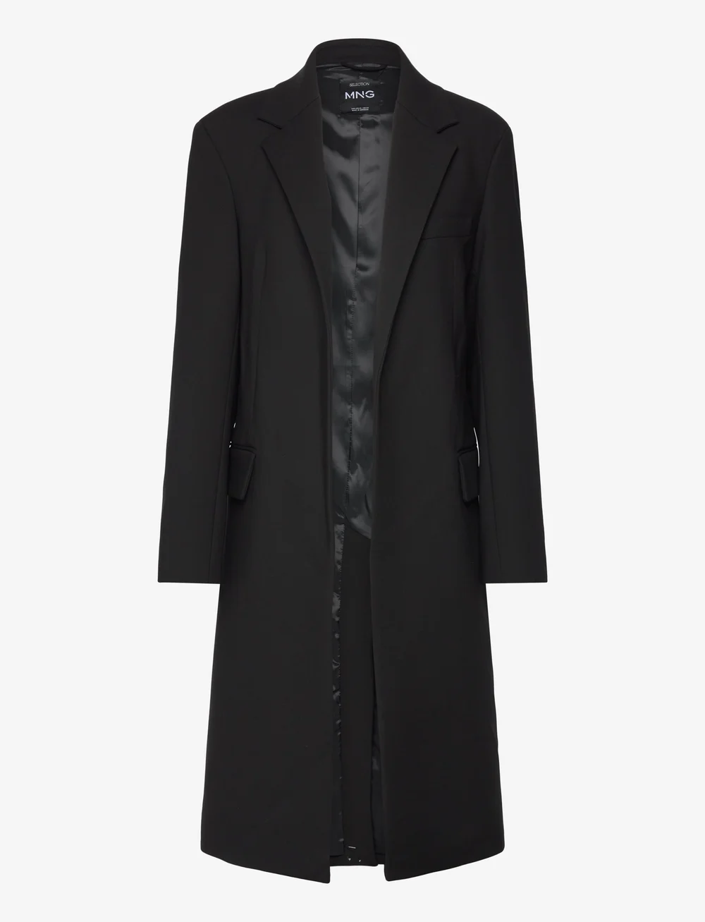 Mango - Structured double fabric coat with belt - uldfrakker - black - 3