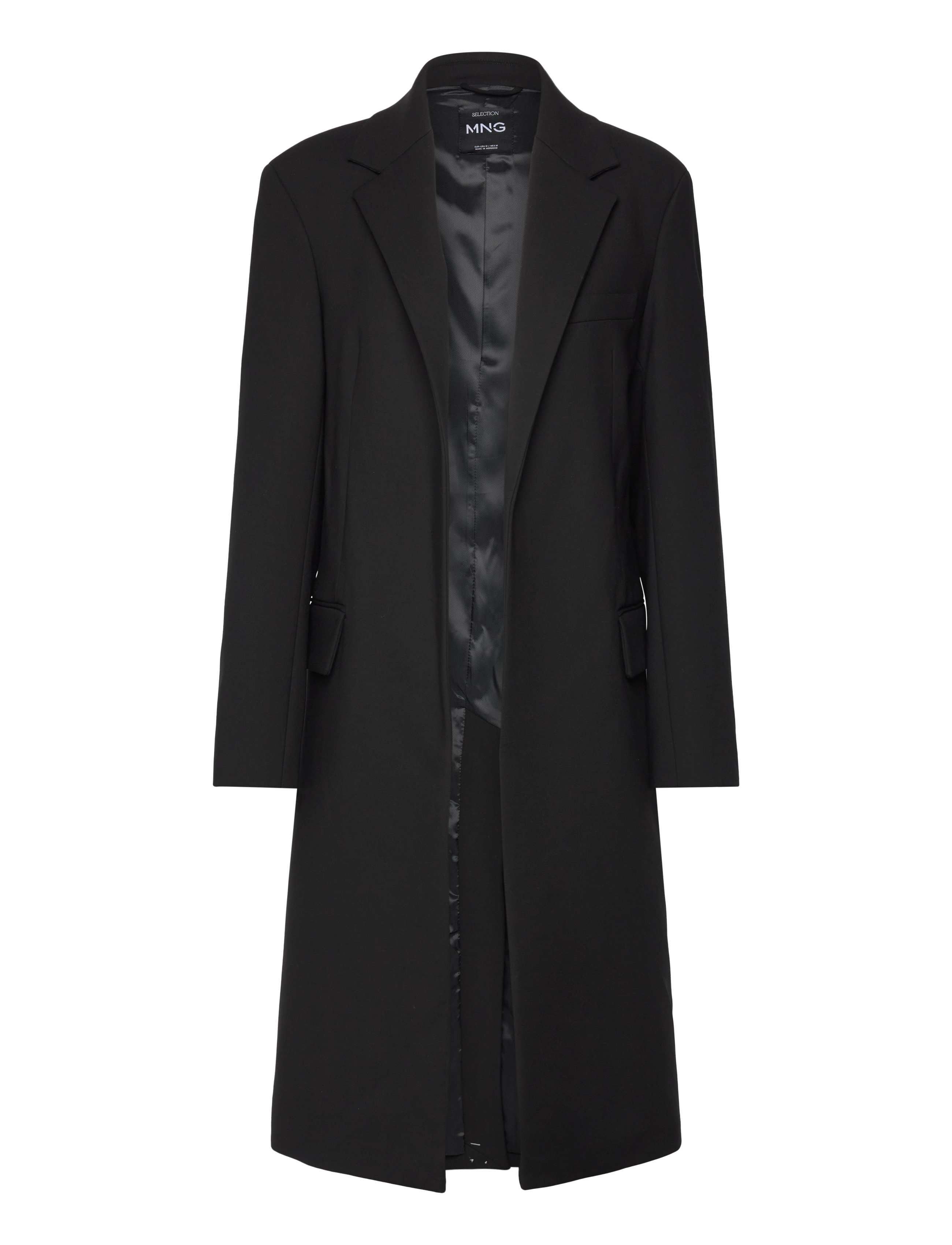 Mango - Structured double fabric coat with belt - wollmäntel - black - 3