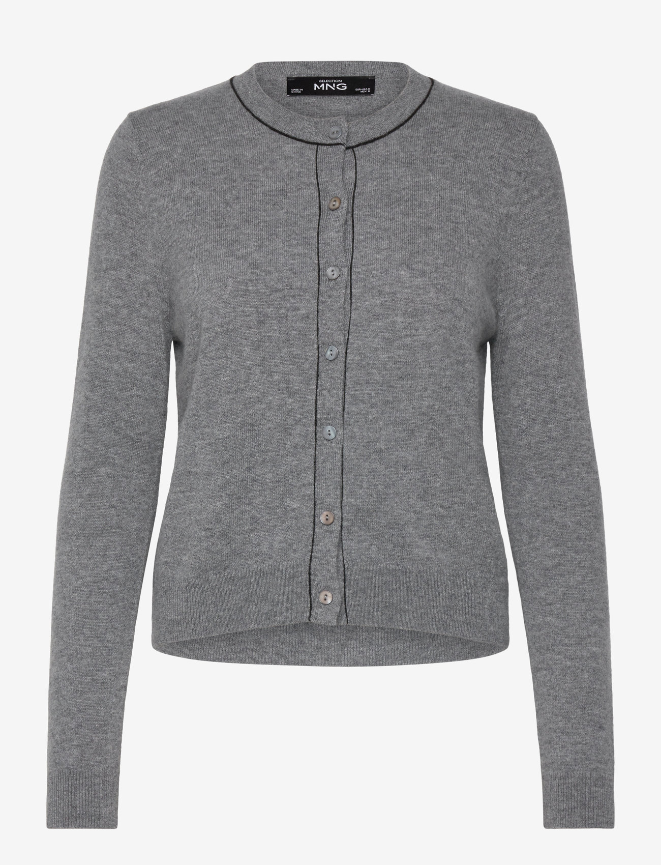 Mango - Wool cardigan with decorative stitching - medium grey - 1