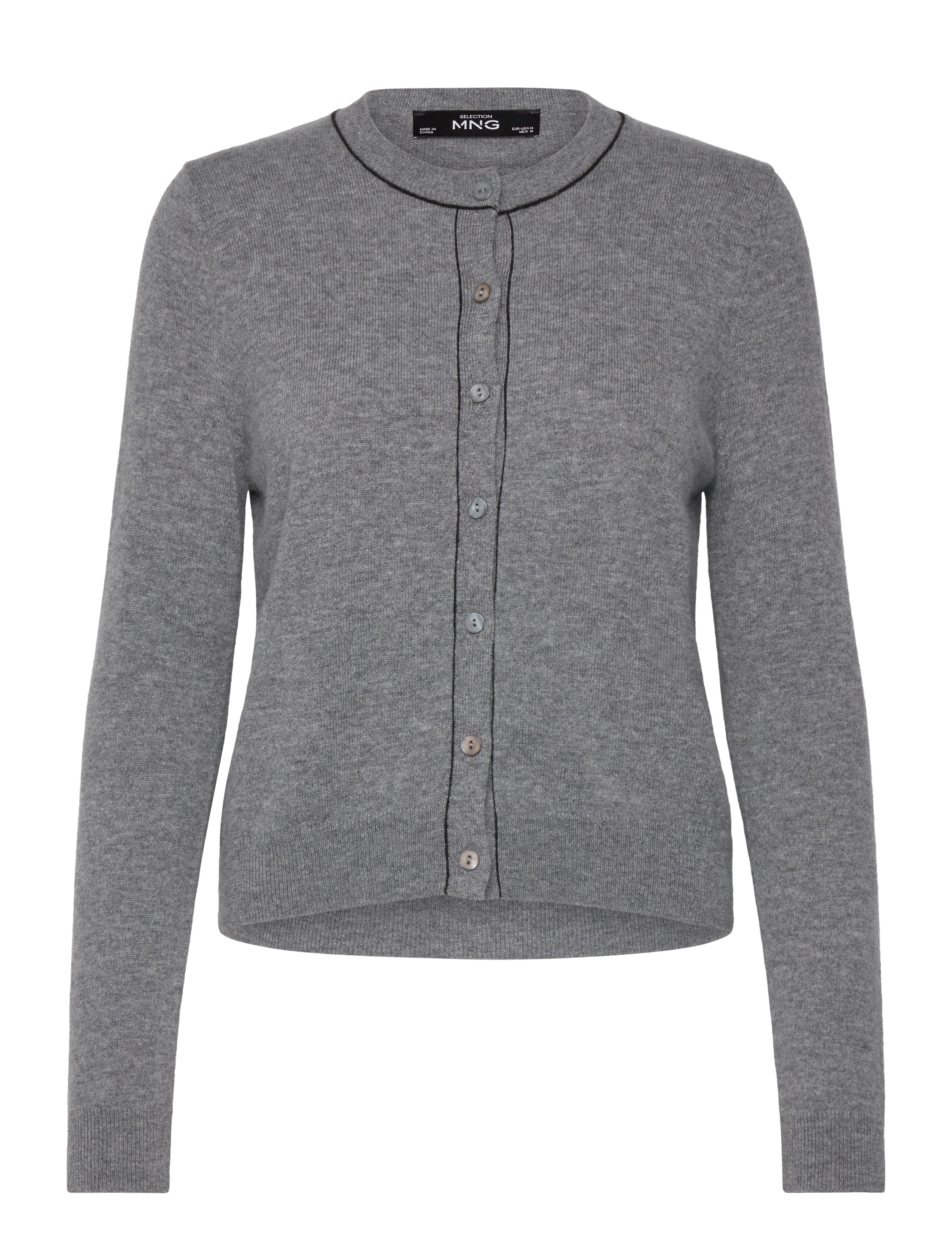 Wool cardigan with decorative stitching - MEDIUM GREY