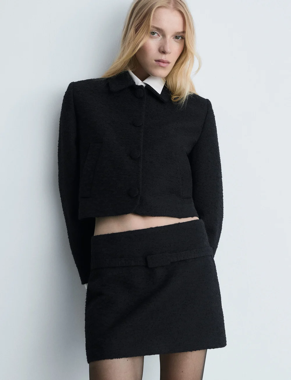 Mango - Crop tweed jacket - bouclés - black - 0