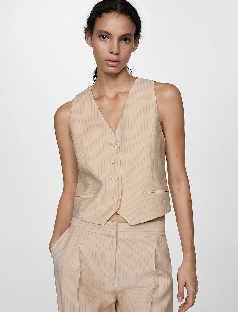 Mango - Striped suit waistcoat - liivit - light beige - 0