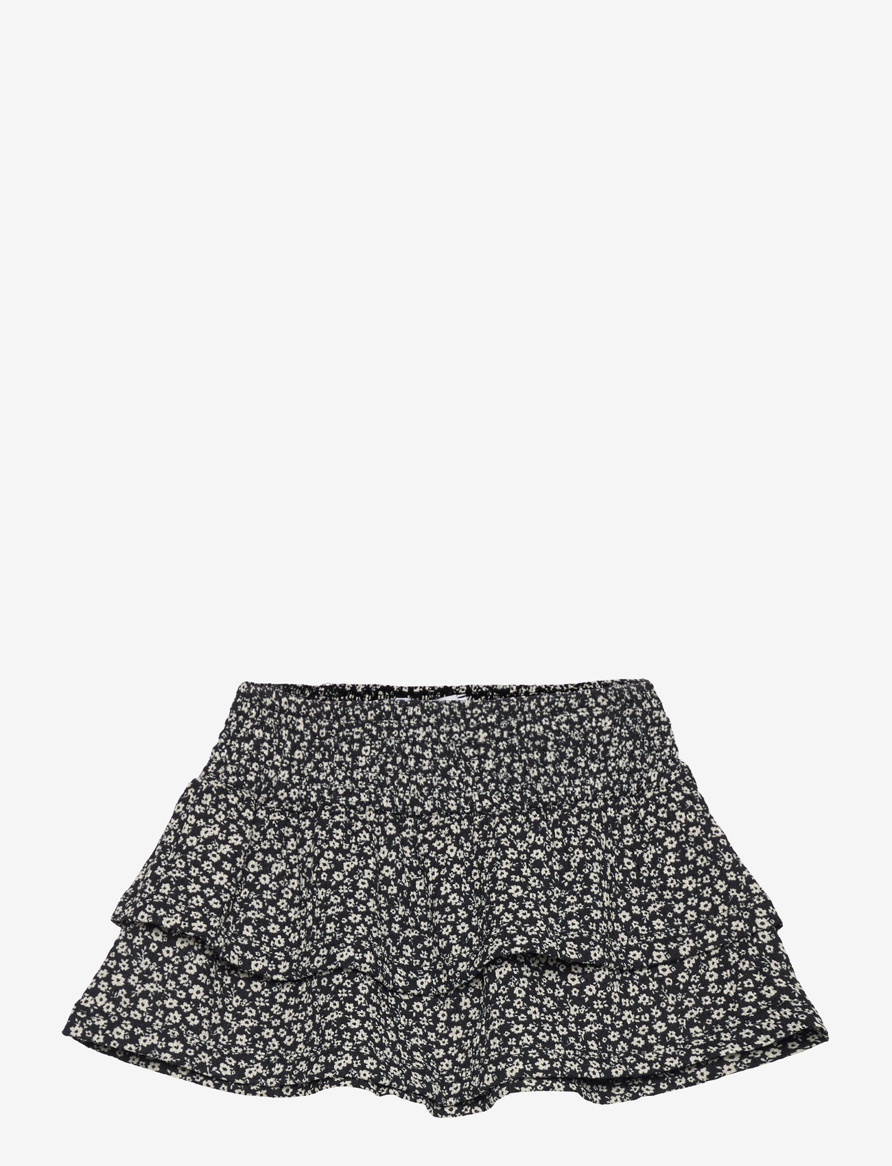 Mango - Ruffle flower print skirt - korte nederdele - black - 2