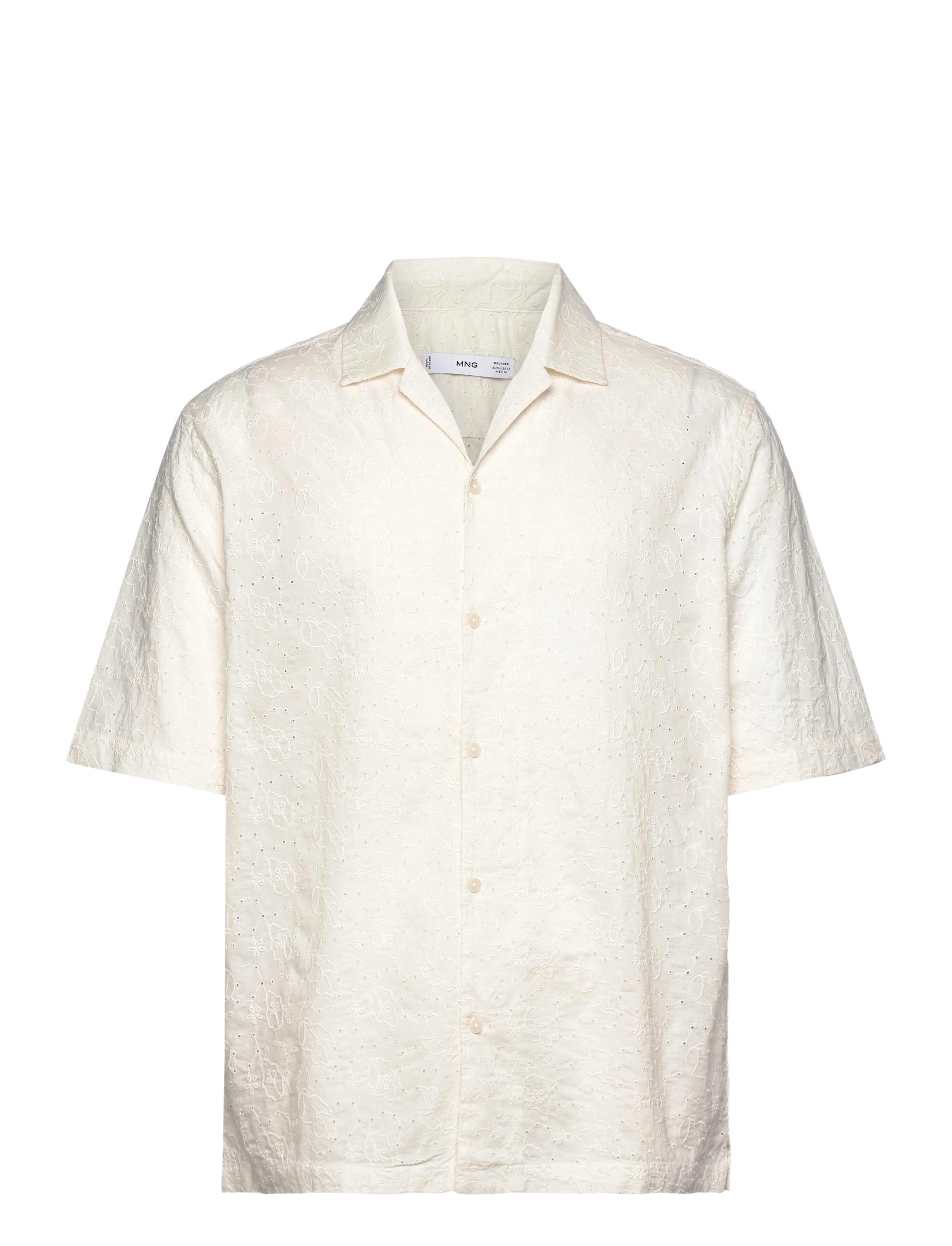 Relaxed-fit 100% cotton embroidered shirt - NATURAL WHITE