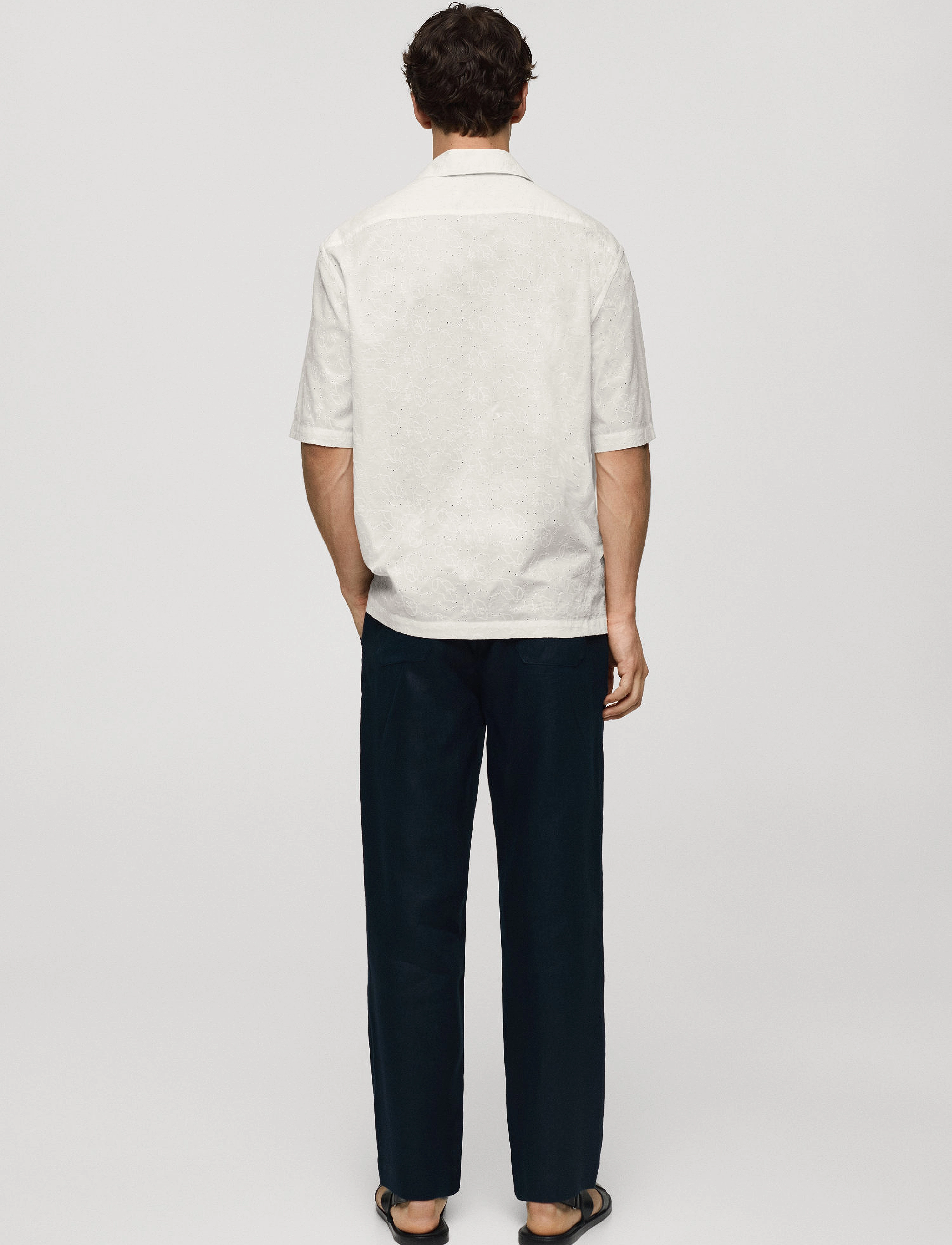 Mango - Relaxed-fit 100% cotton embroidered shirt - lühikeste varrukatega t-särgid - natural white - 3