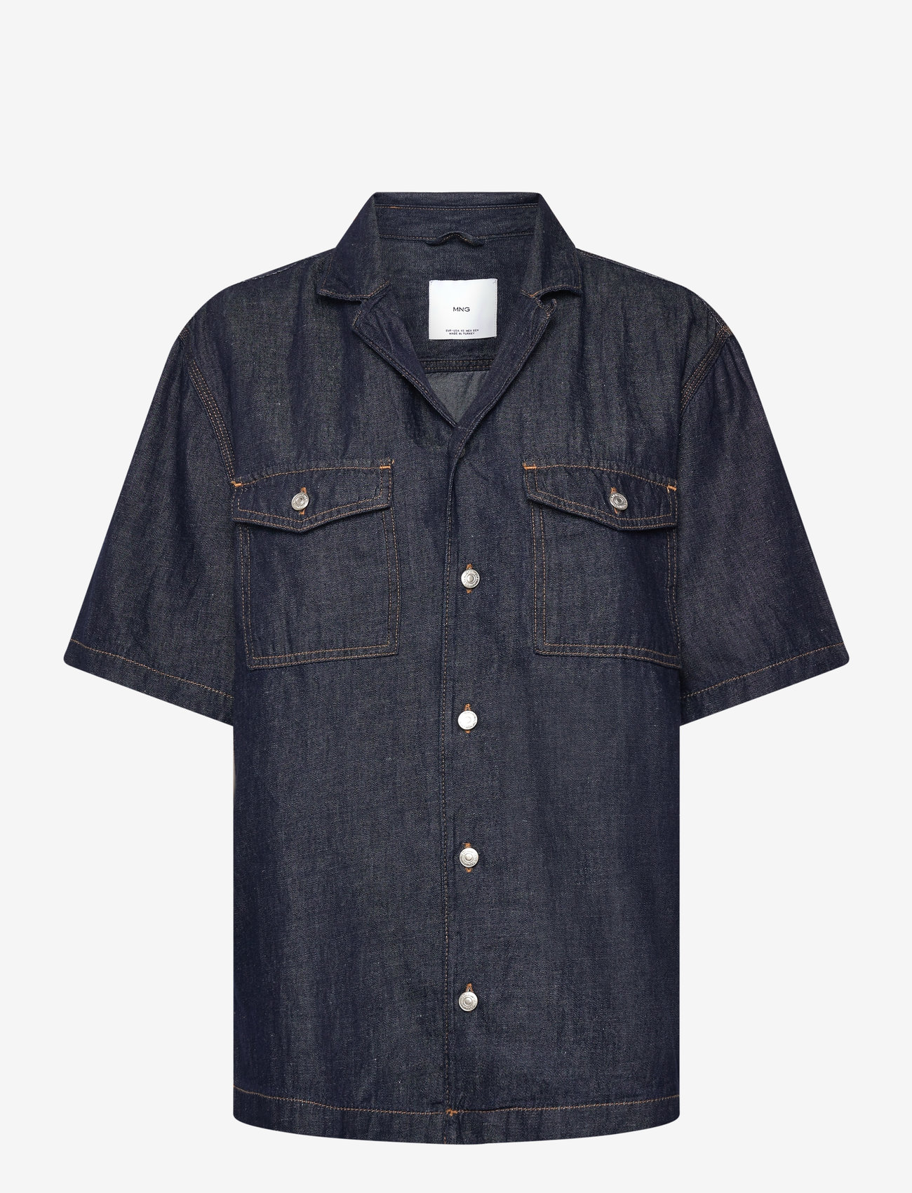 Mango - Cotton linen denim shirt - open blue - 0