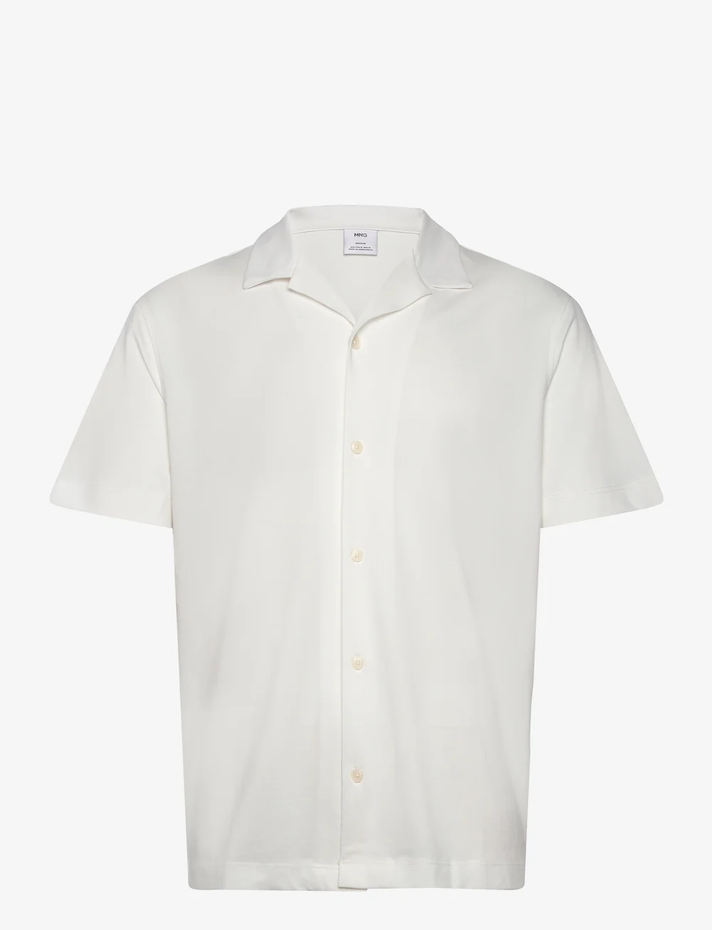 Mango - Bowling collar cotton shirt - kurzarmhemden - light beige - 1