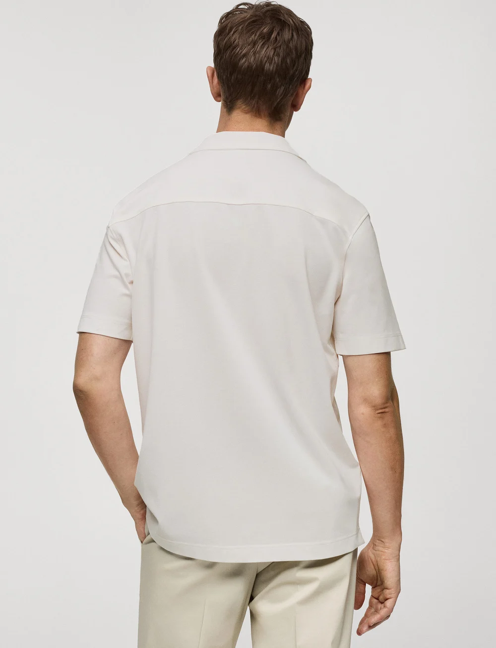 Mango - Bowling collar cotton shirt - kurzarmhemden - light beige - 3