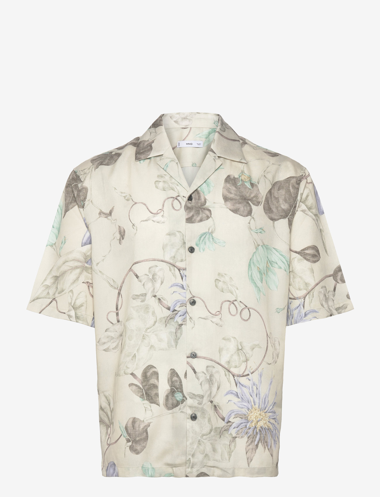 Mango - Flowy floral print shirt - kortärmade t-shirts - grey - 0