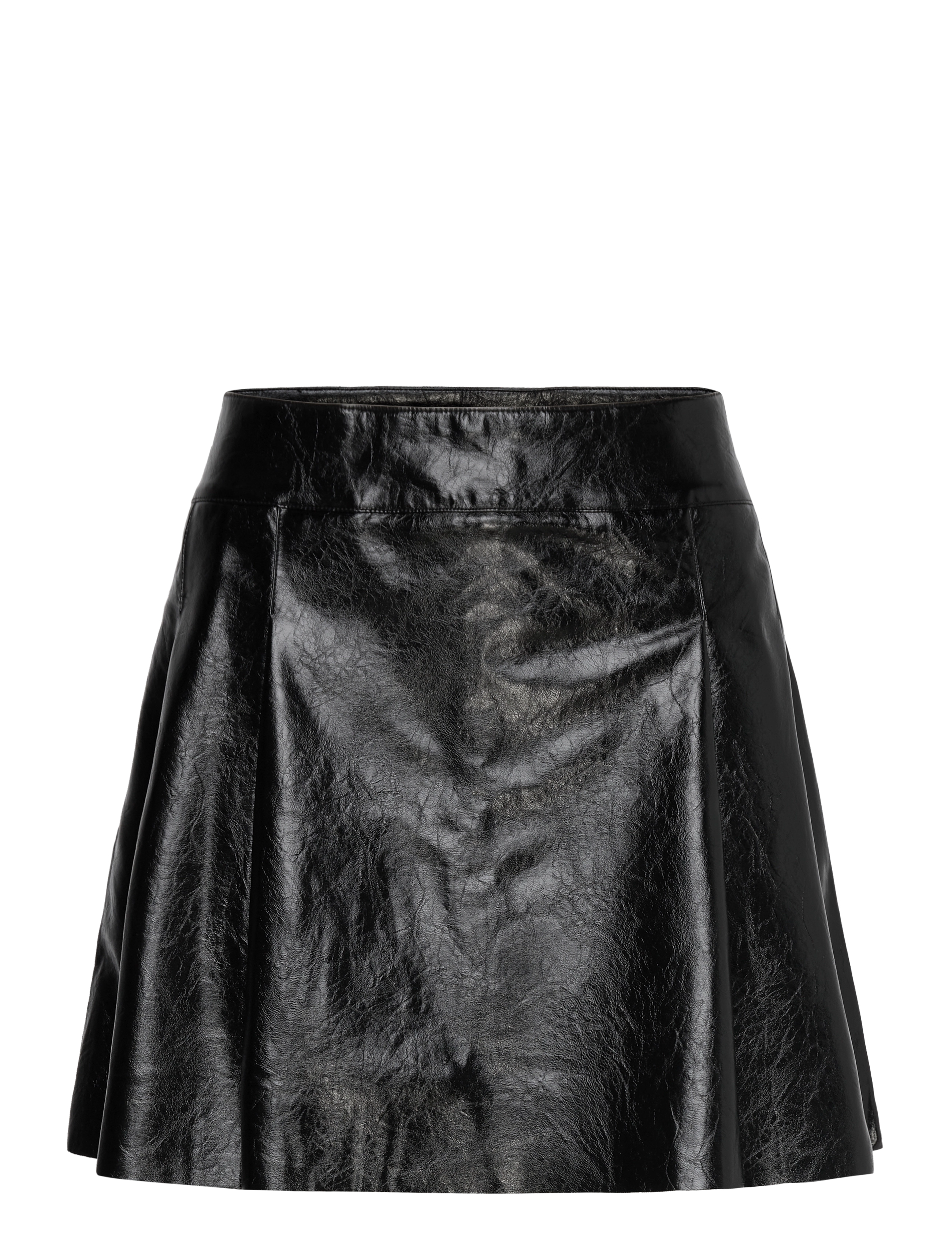 Mango Leather-effect pleated mini-skirt - Röcke - BLACK / black