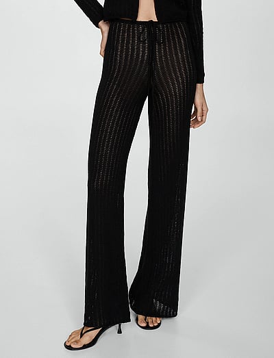 Mango Straight knitted trousers - Byxor - BLACK / black