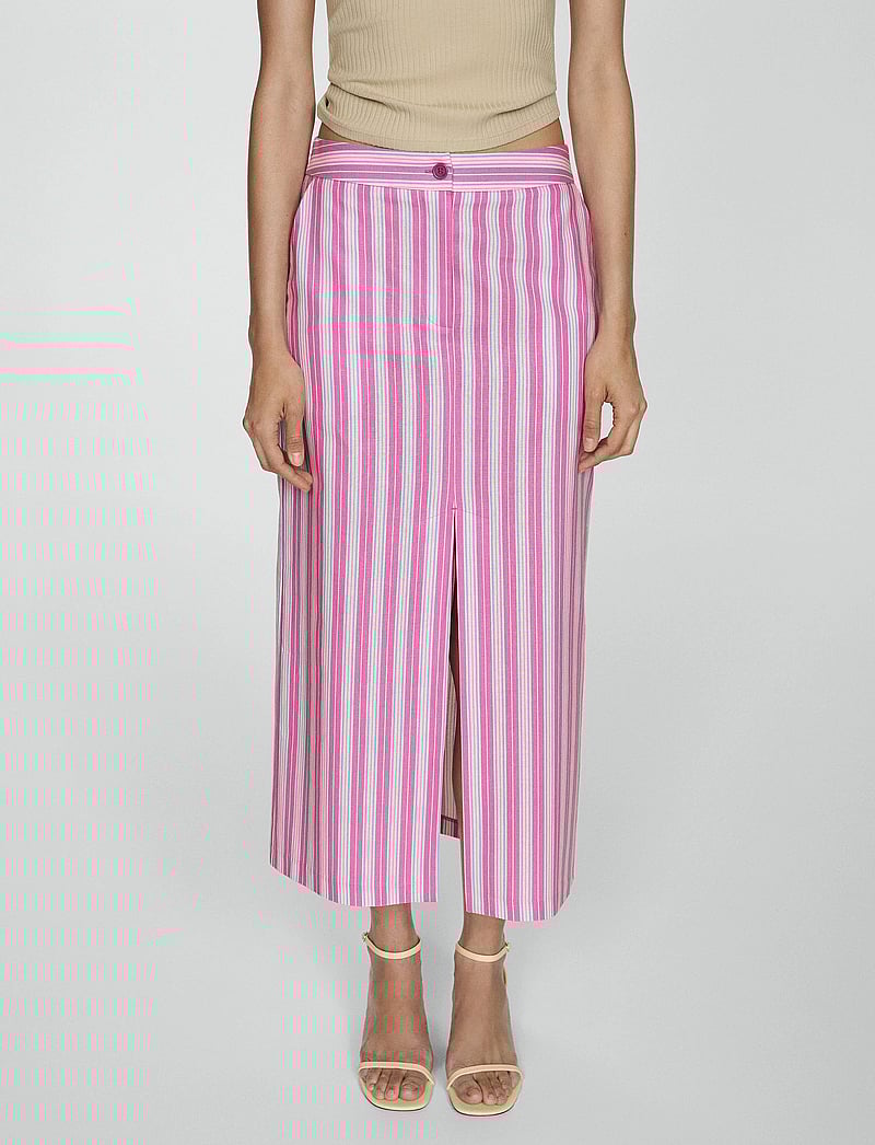 Mango - Slit striped skirt - midi nederdele - pink - 0