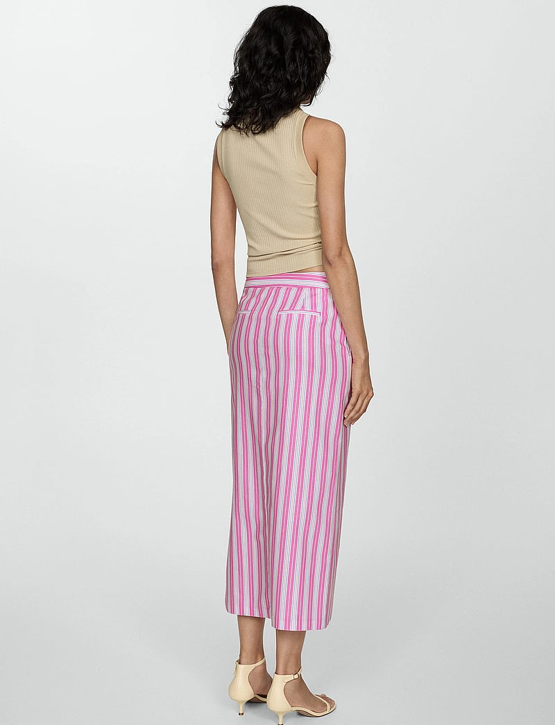 Mango - Slit striped skirt - midi nederdele - pink - 3