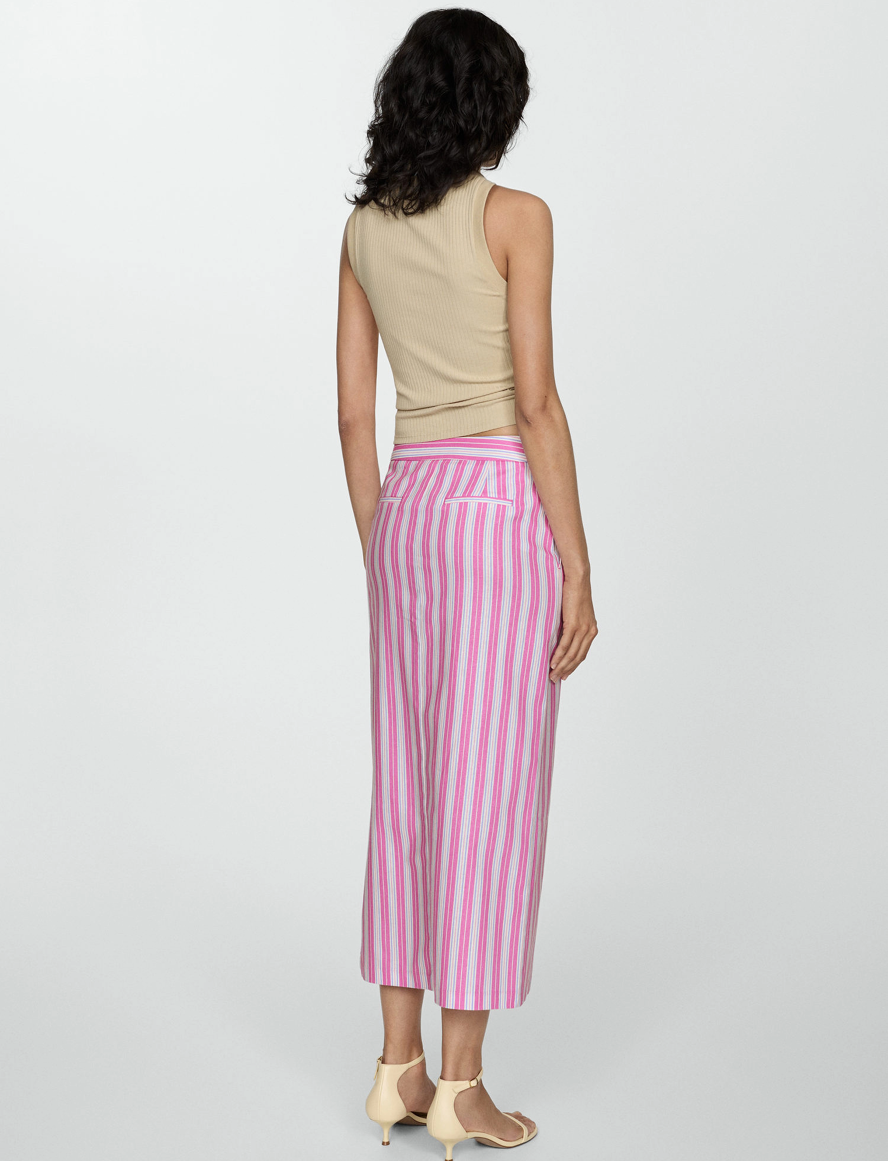 Mango - Slit striped skirt - midi-röcke - pink - 3