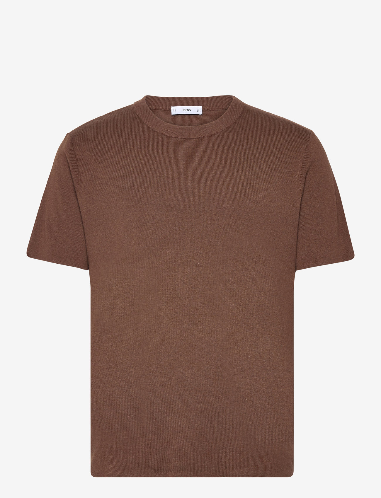 Mango - Knit cotton T-shirt - höstkläder - dark brown - 0