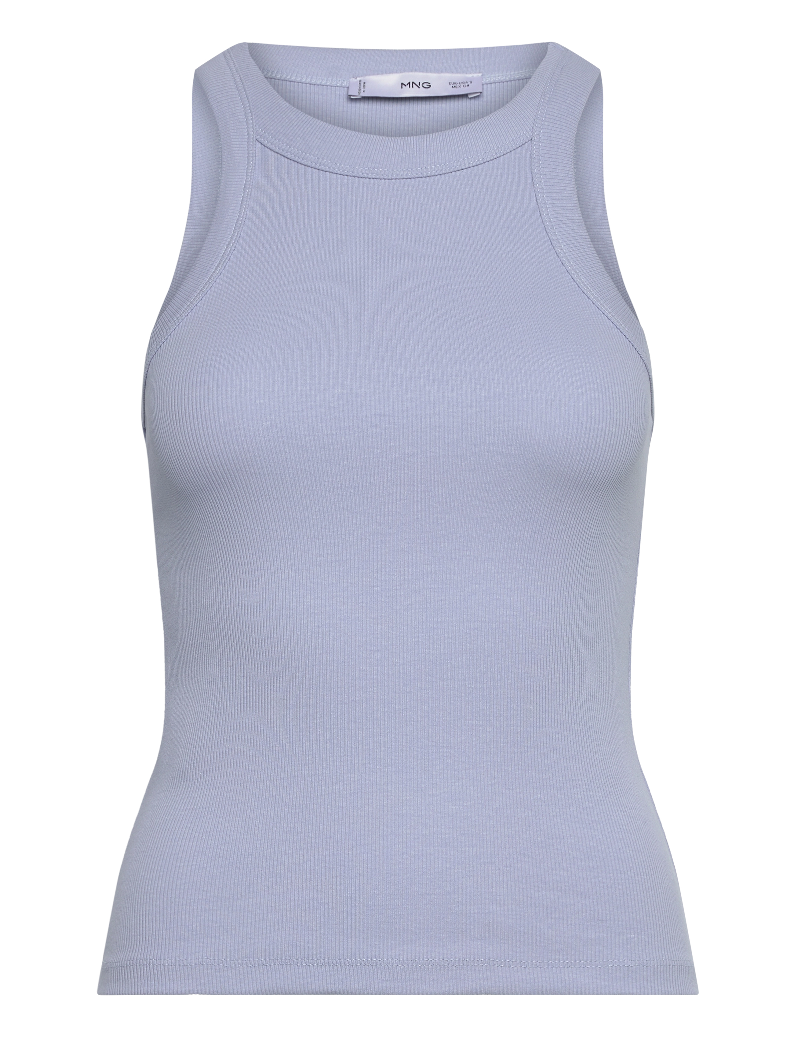 Ribbed cotton-blend top - LT-PASTEL BLUE