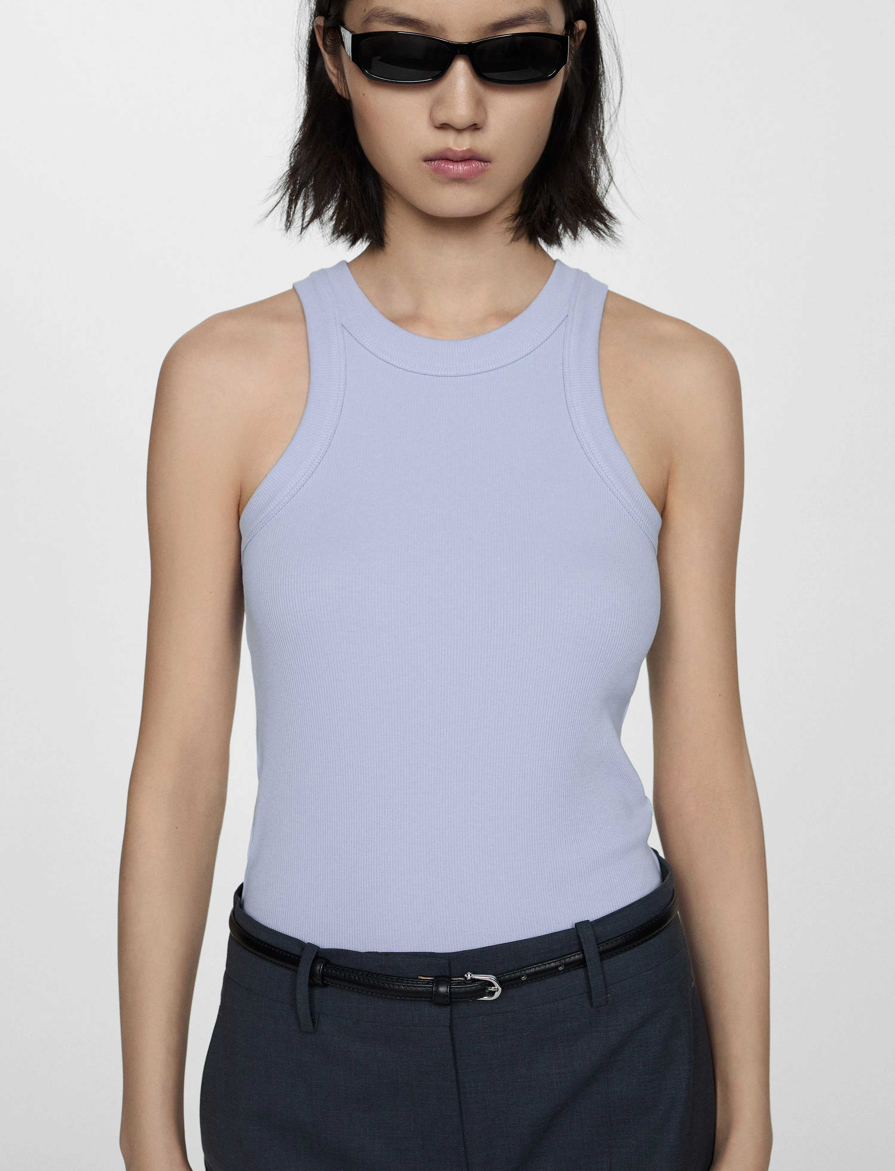 Mango Ribbed cotton-blend top - Mango - LT-PASTEL BLUE / blue