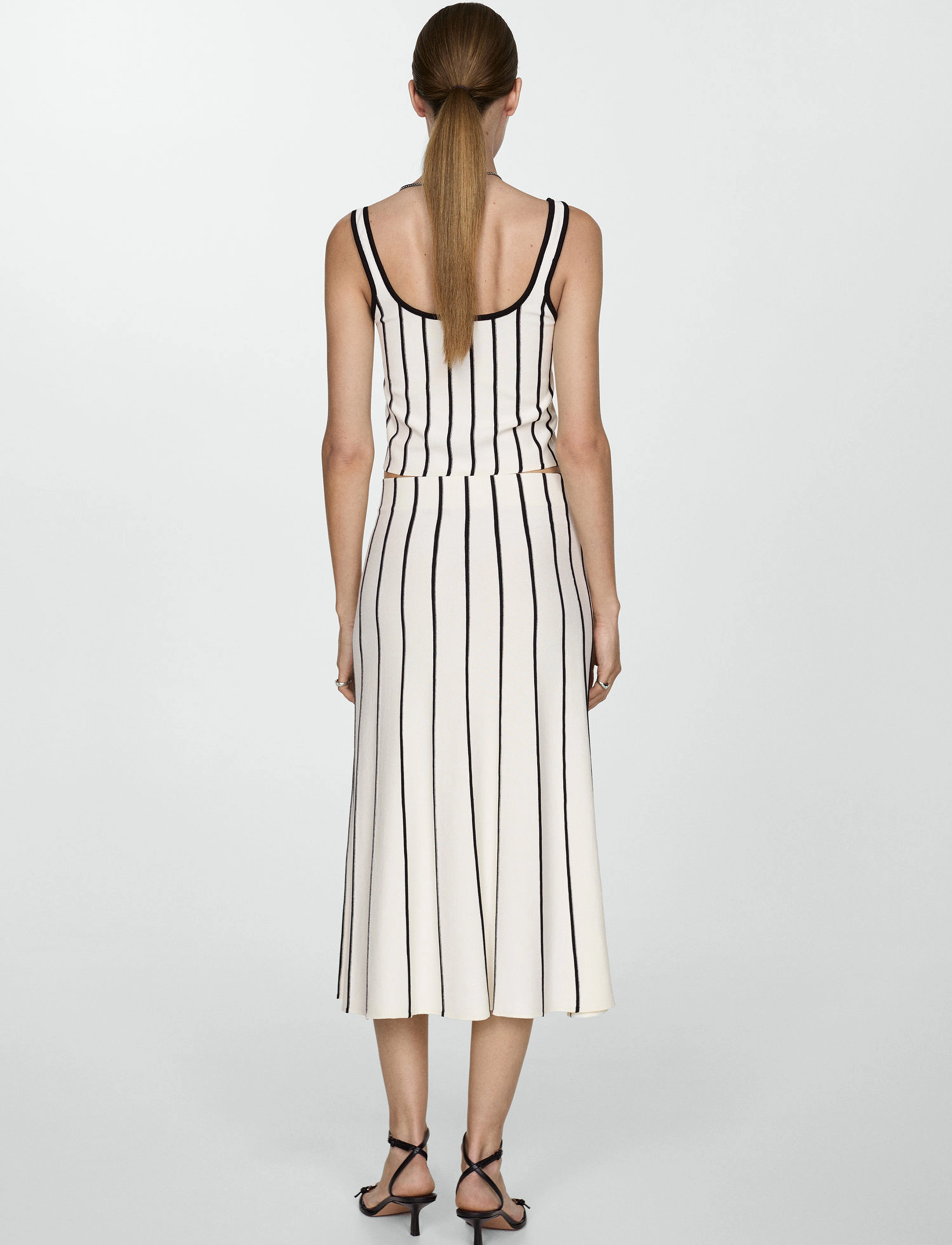 Mango - Striped knitted skirt - maxi nederdele - light beige - 3