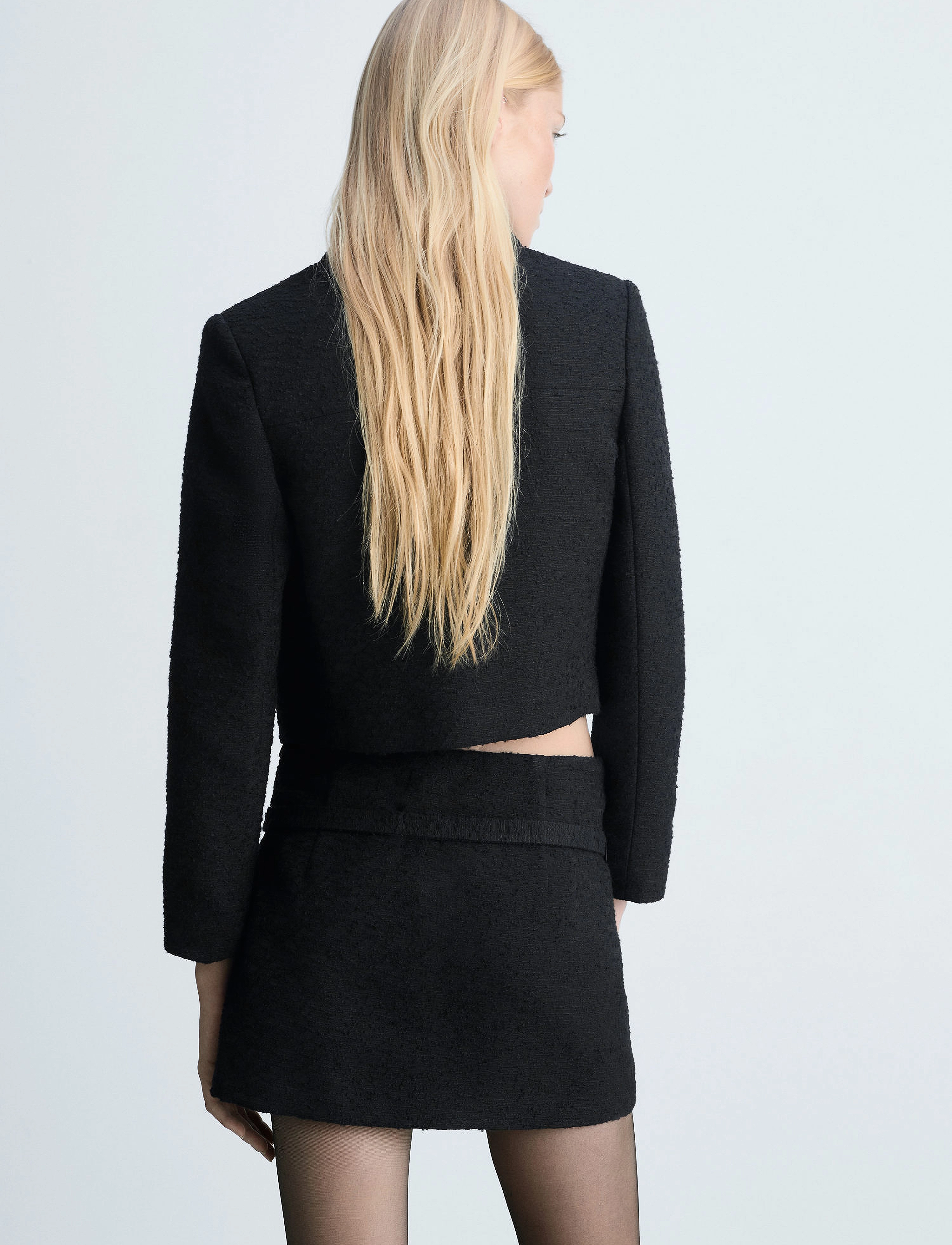 Mango - Tweed mini-skirt with decorative belt - stickade kjolar - black - 3