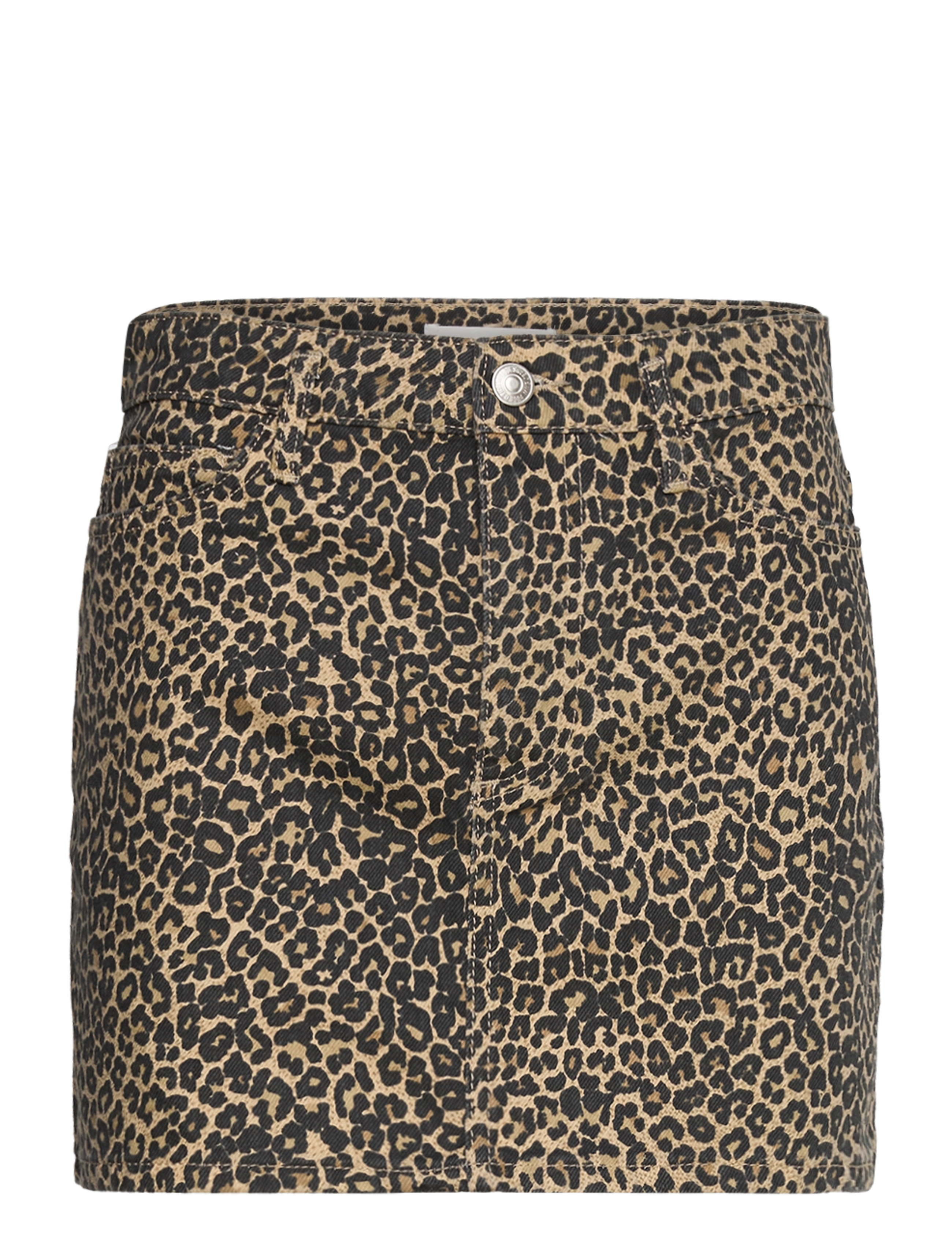 Leopard-print denim mini-skirt - BROWN