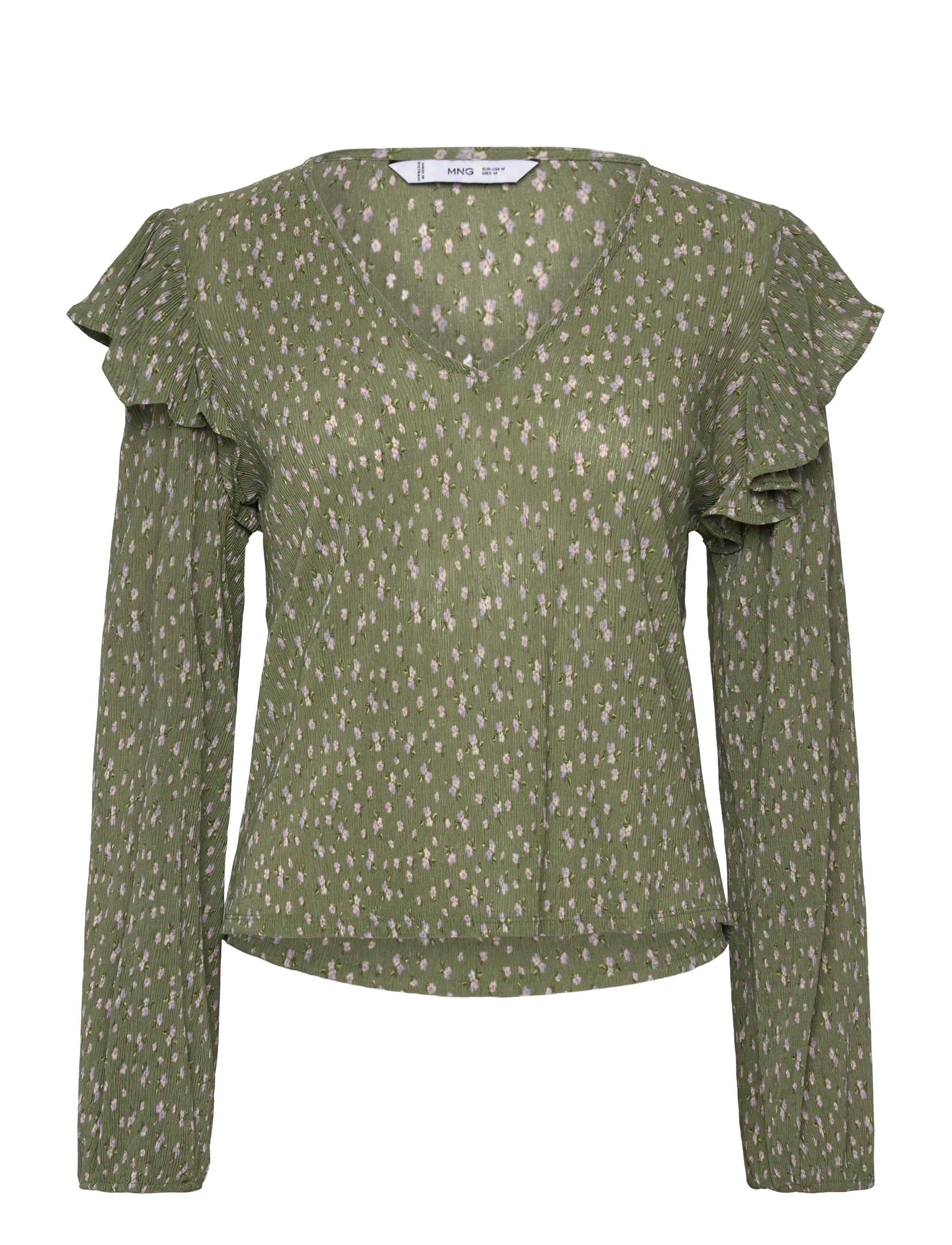 MANGO Ruffles Printed Bluse Grün - XS - Damen