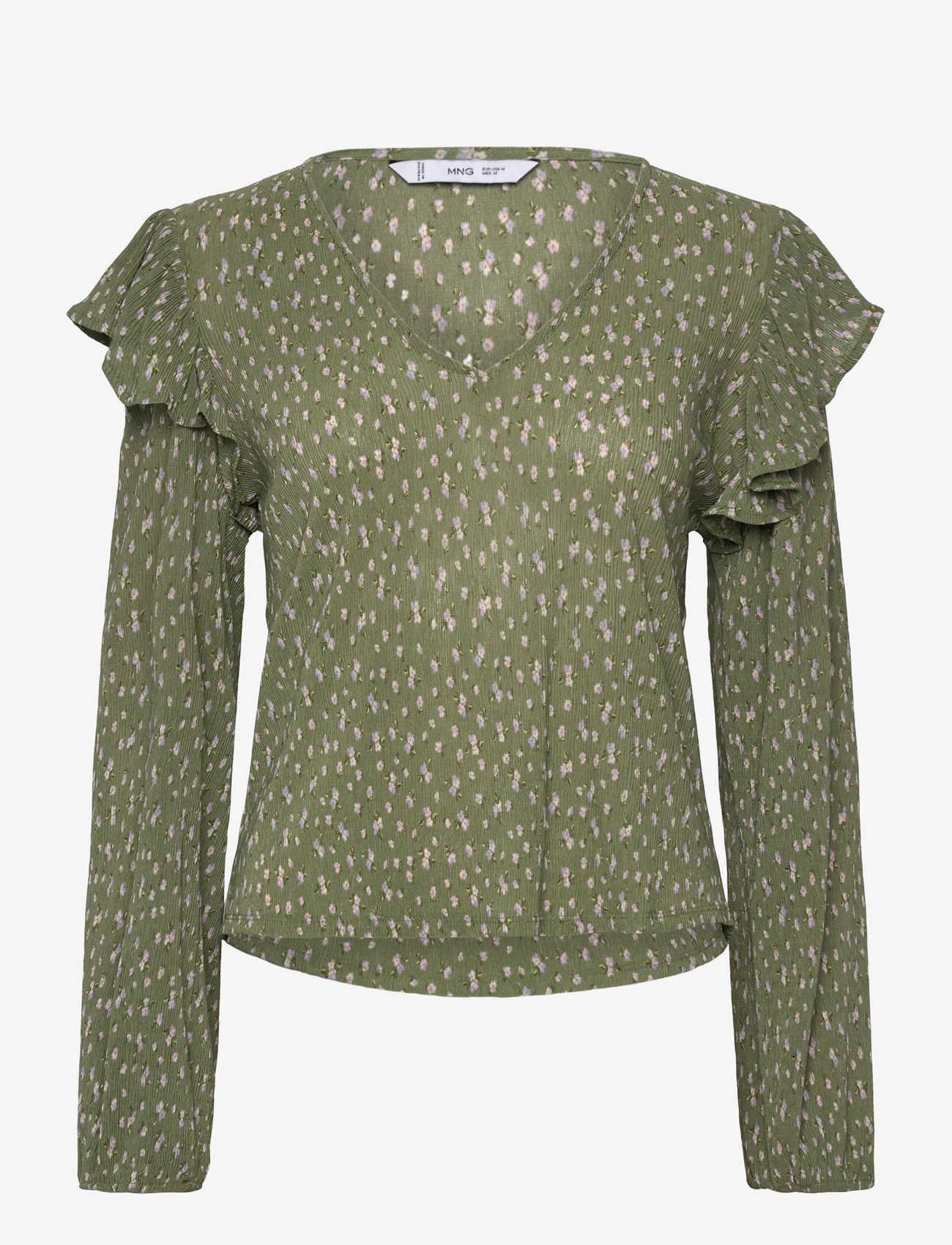 Mango - Ruffles printed blouse - langærmede bluser - green - 0
