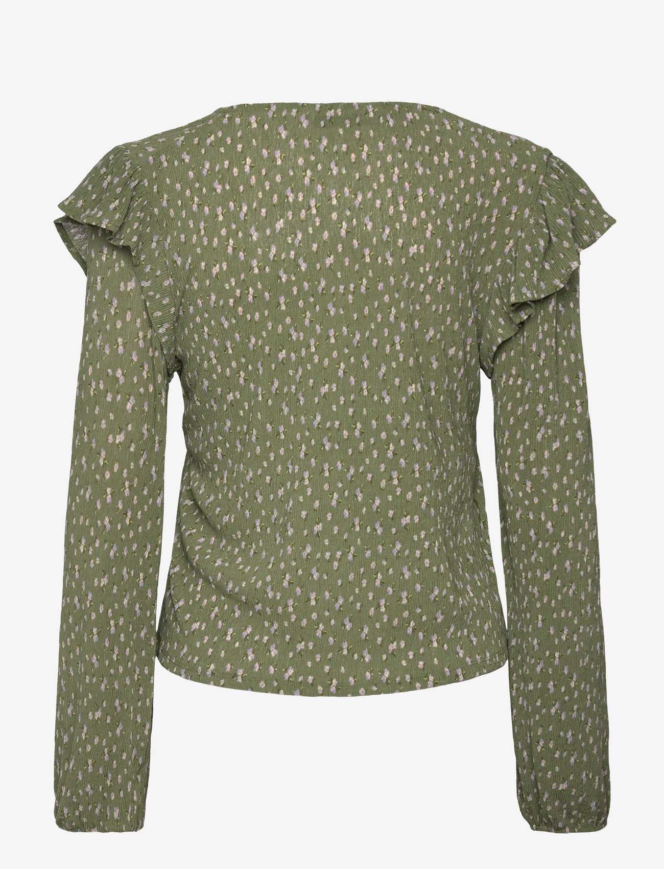 Mango - Ruffles printed blouse - langærmede bluser - green - 1