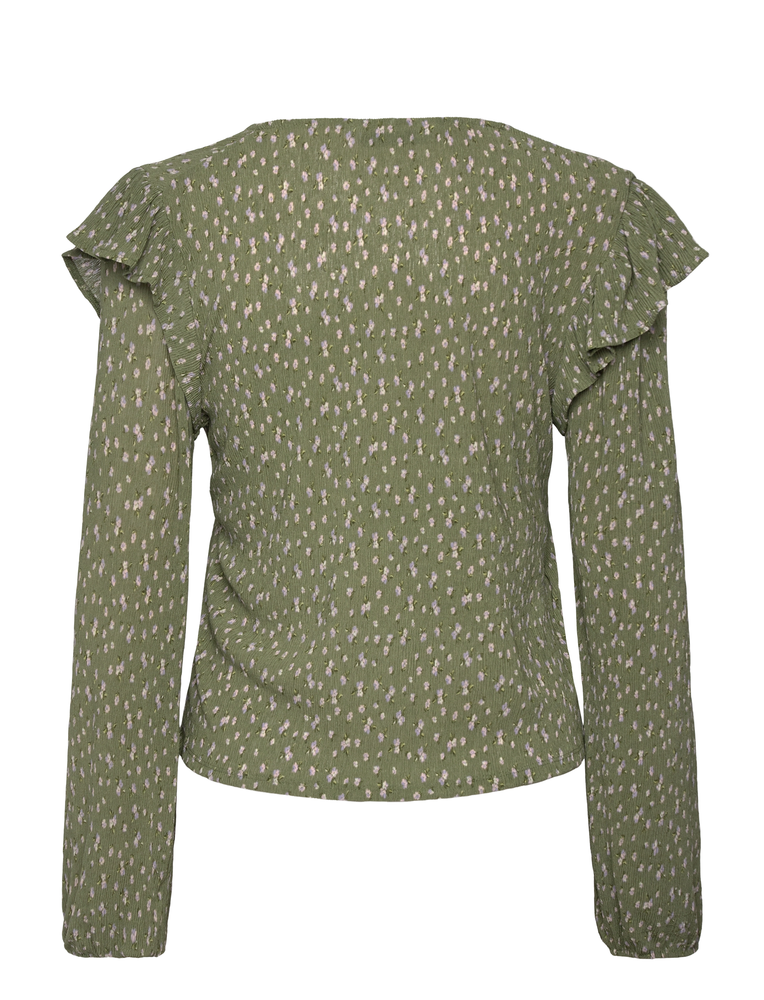Mango - Ruffles printed blouse - langärmlige blusen - green - 2