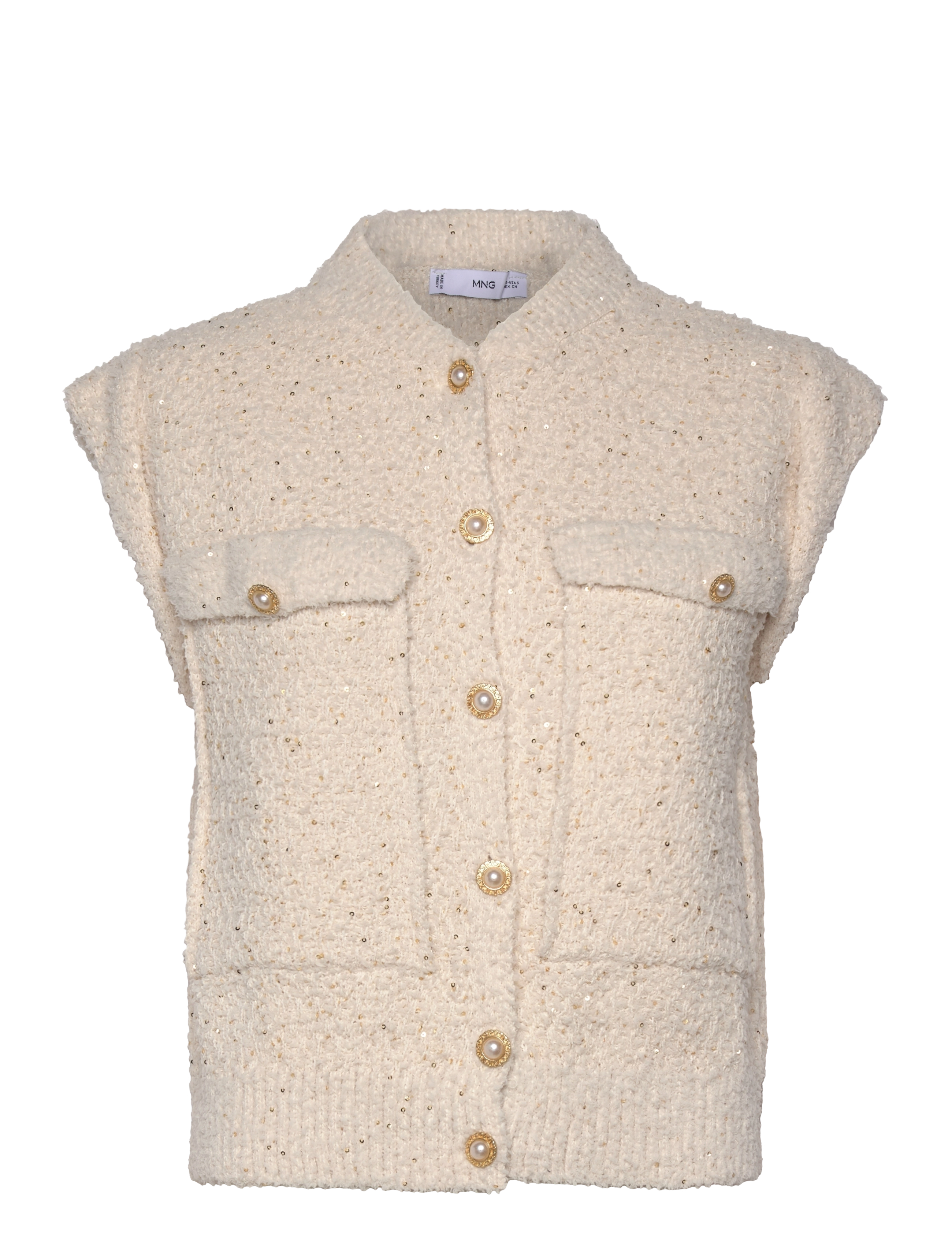 Mango Sequin knitted vest - Gestrickte westen - LIGHT BEIGE / beige