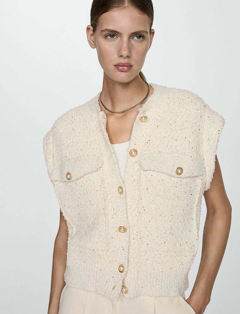 Mango - Sequin knitted vest - stickade västar - light beige - 0