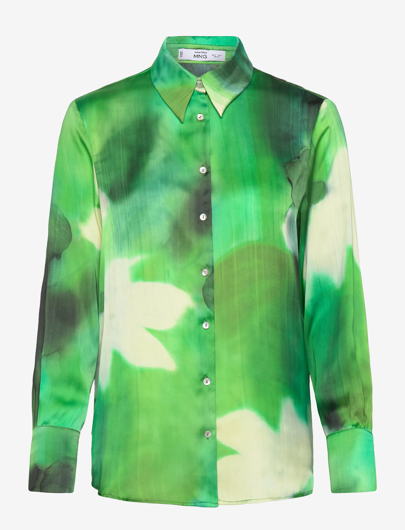 Mango - Satin print shirt - langärmlige hemden - green - 1