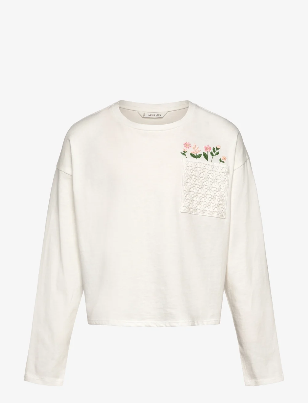 Mango - Embroidered detail T-shirt - langærmede t-shirts - natural white - 0