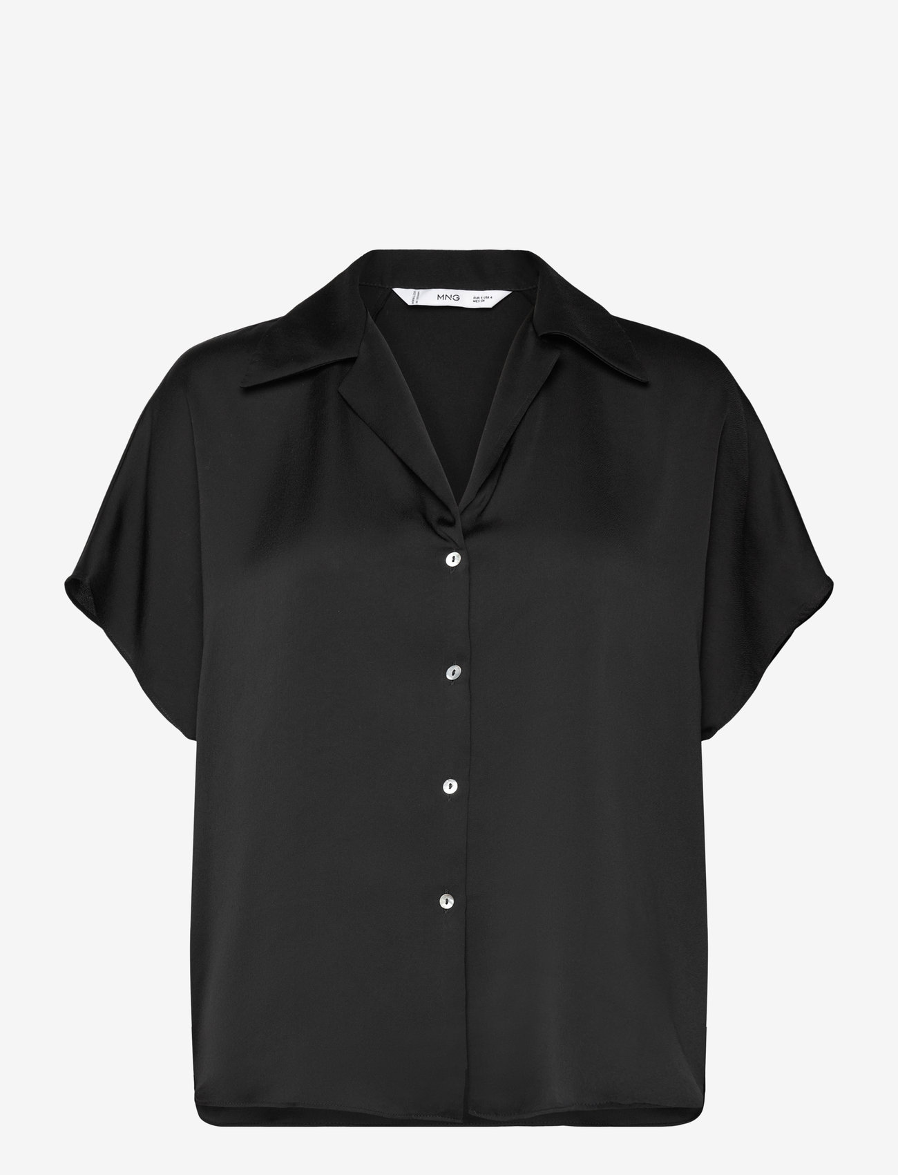 Mango - Short-sleeved satin shirt - kortærmede skjorter - black - 1