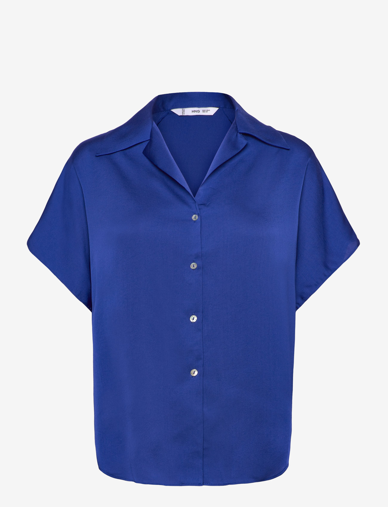 Mango - Short-sleeved satin shirt - kortærmede skjorter - dark blue - 0