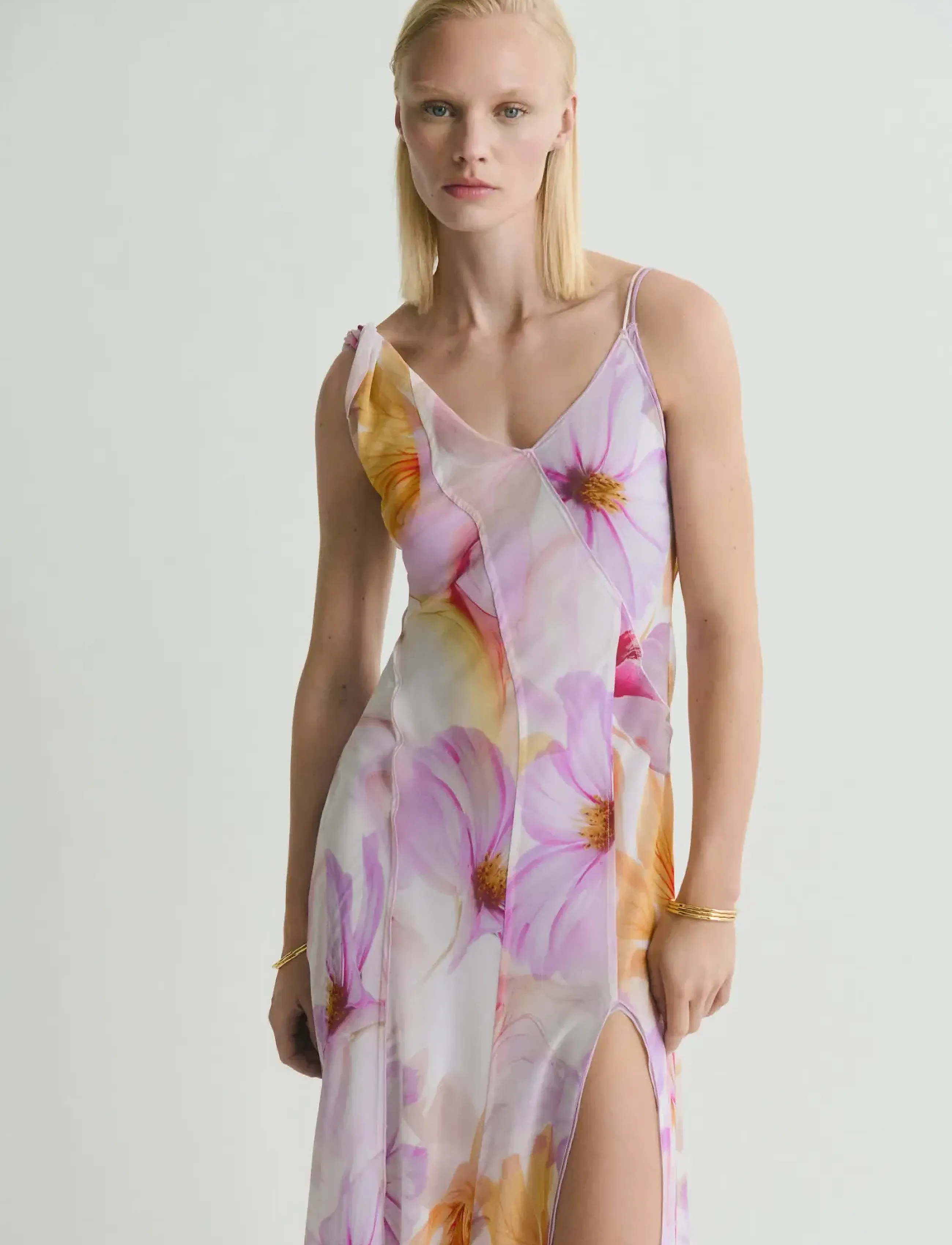 Mango Floral-Print Dress With Asymmetrical Straps, XS, Dresses, Rosa - Summer Frauen