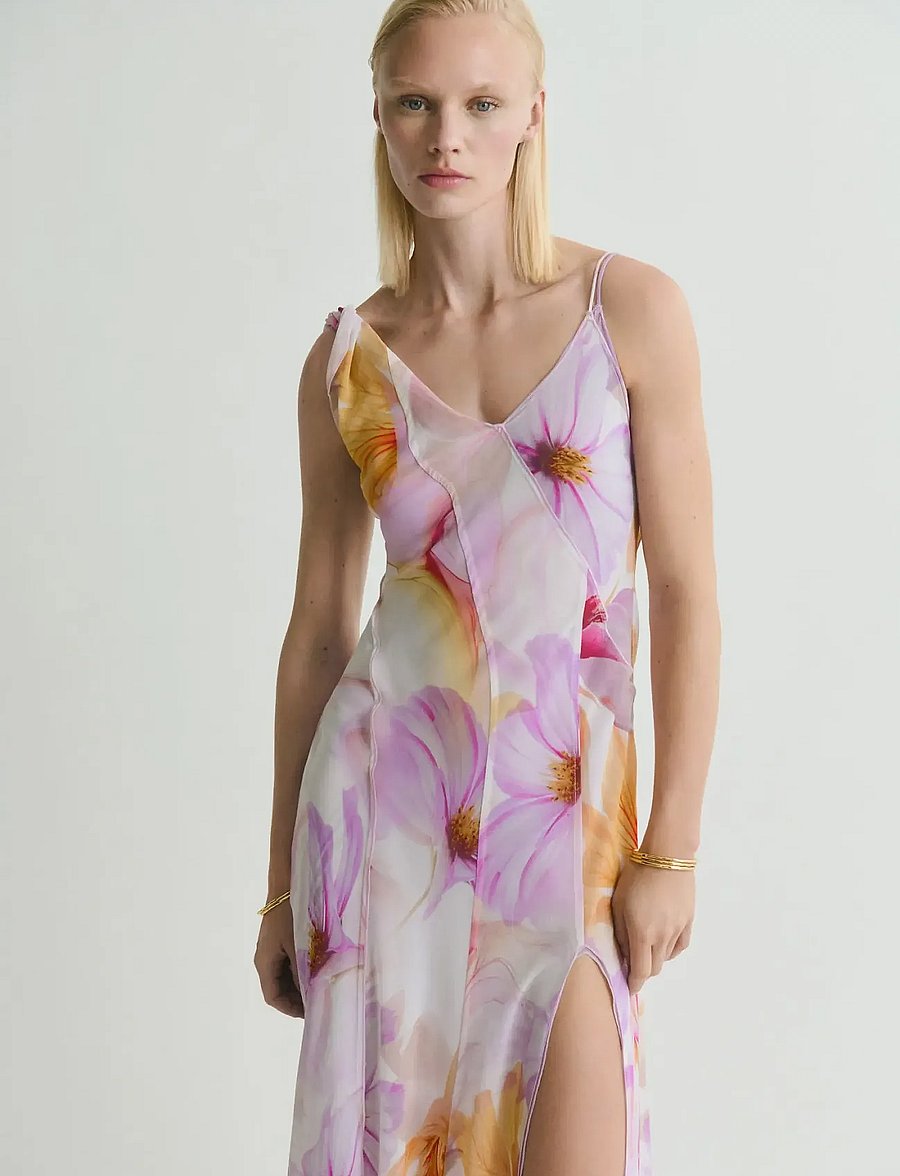 Mango - Floral-print dress with asymmetrical straps - sommarklänningar - lt-pastel purple - 0