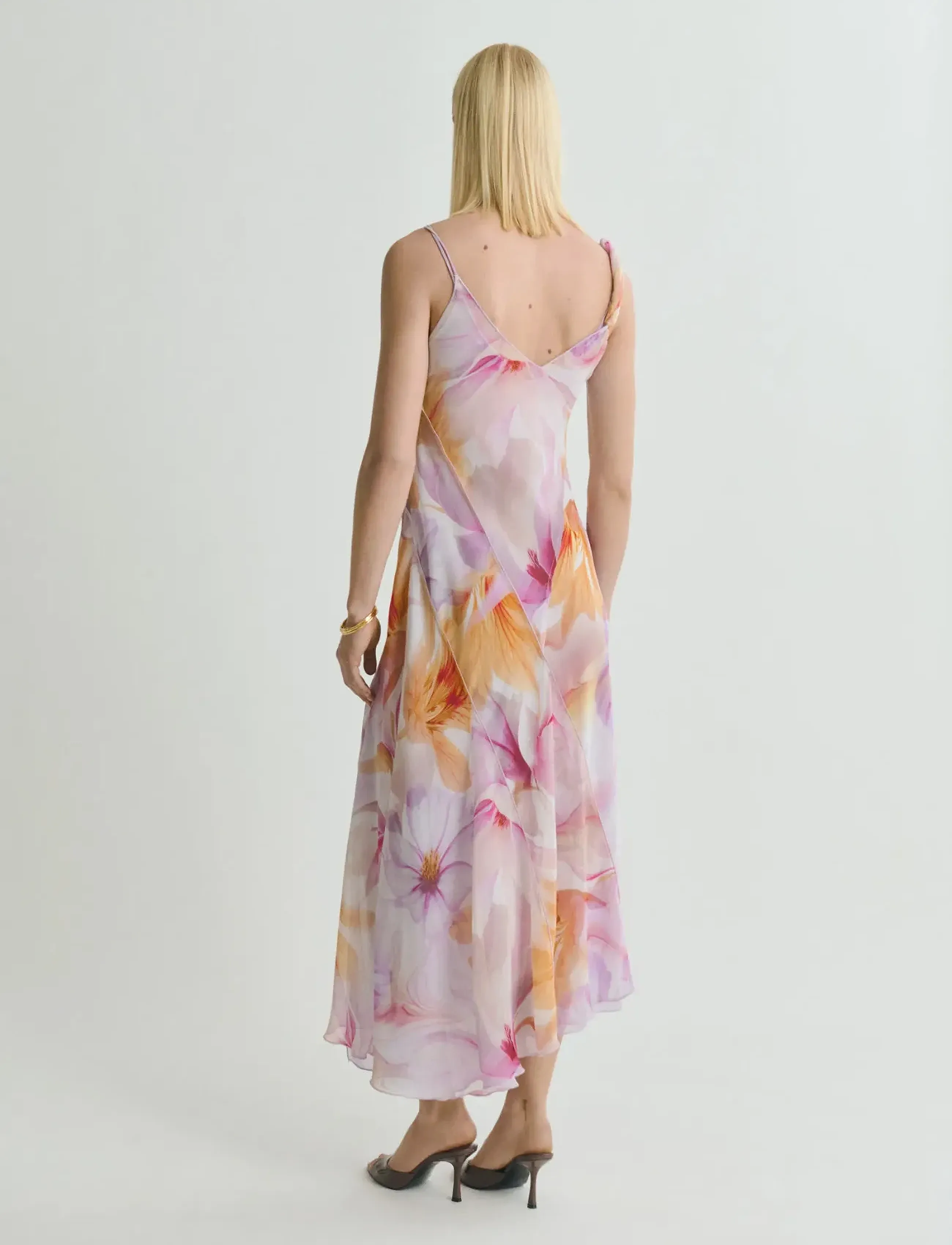 Mango - Floral-print dress with asymmetrical straps - suvekleidid - lt-pastel purple - 3