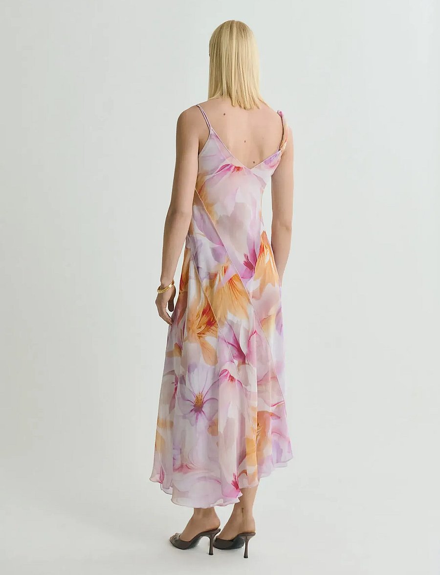 Mango - Floral-print dress with asymmetrical straps - sommarklänningar - lt-pastel purple - 3