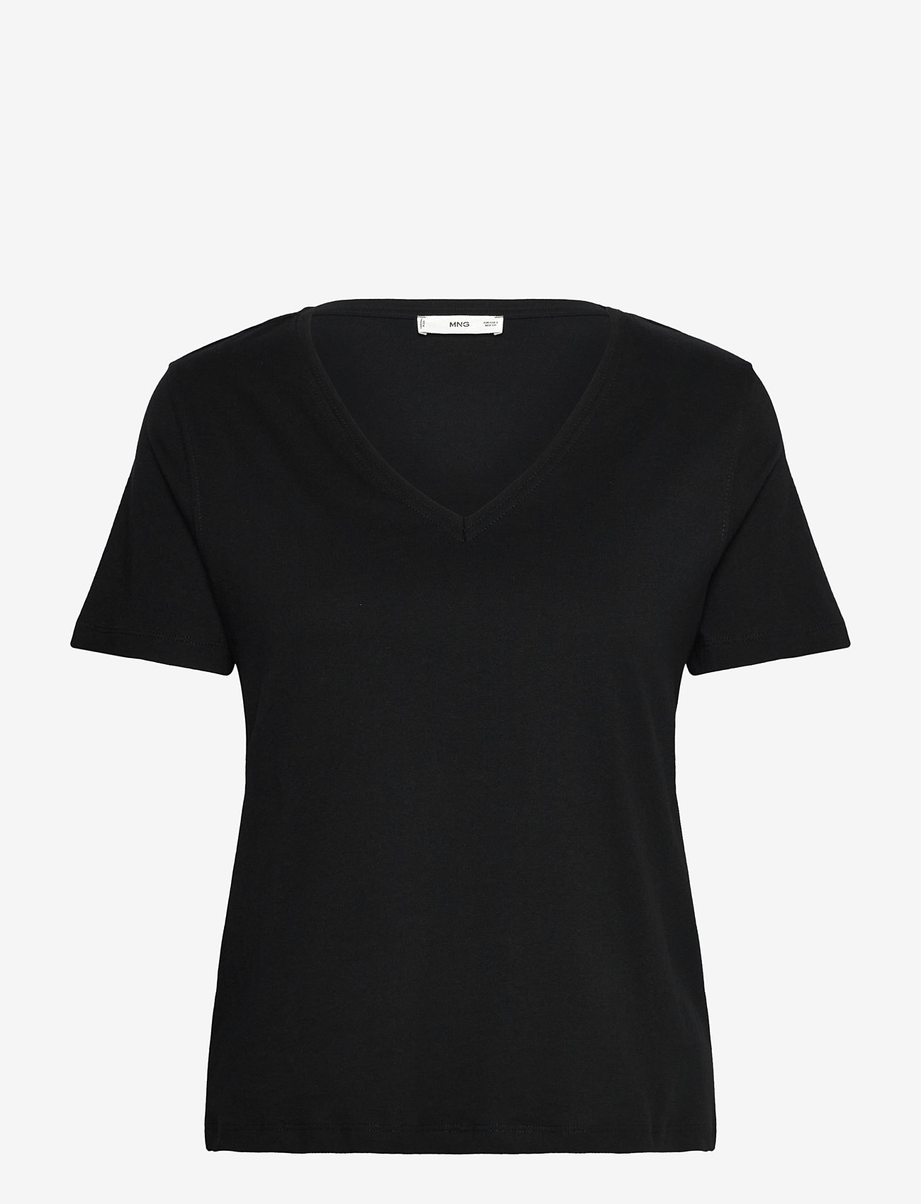 Mango - V-neck cotton T-shirt - herbstliche kleidung - black - 0