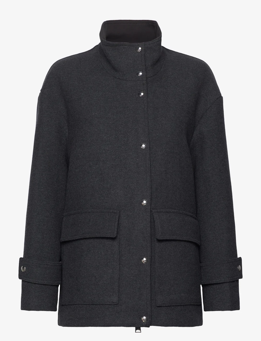 Mango - High neck midi wool coat - ullkåper - medium grey - 1