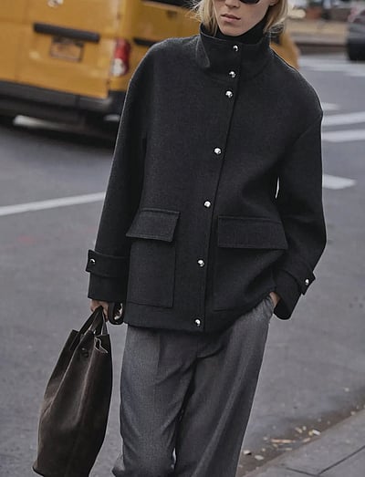 High Neck Midi Wool Coat - Uldfrakker