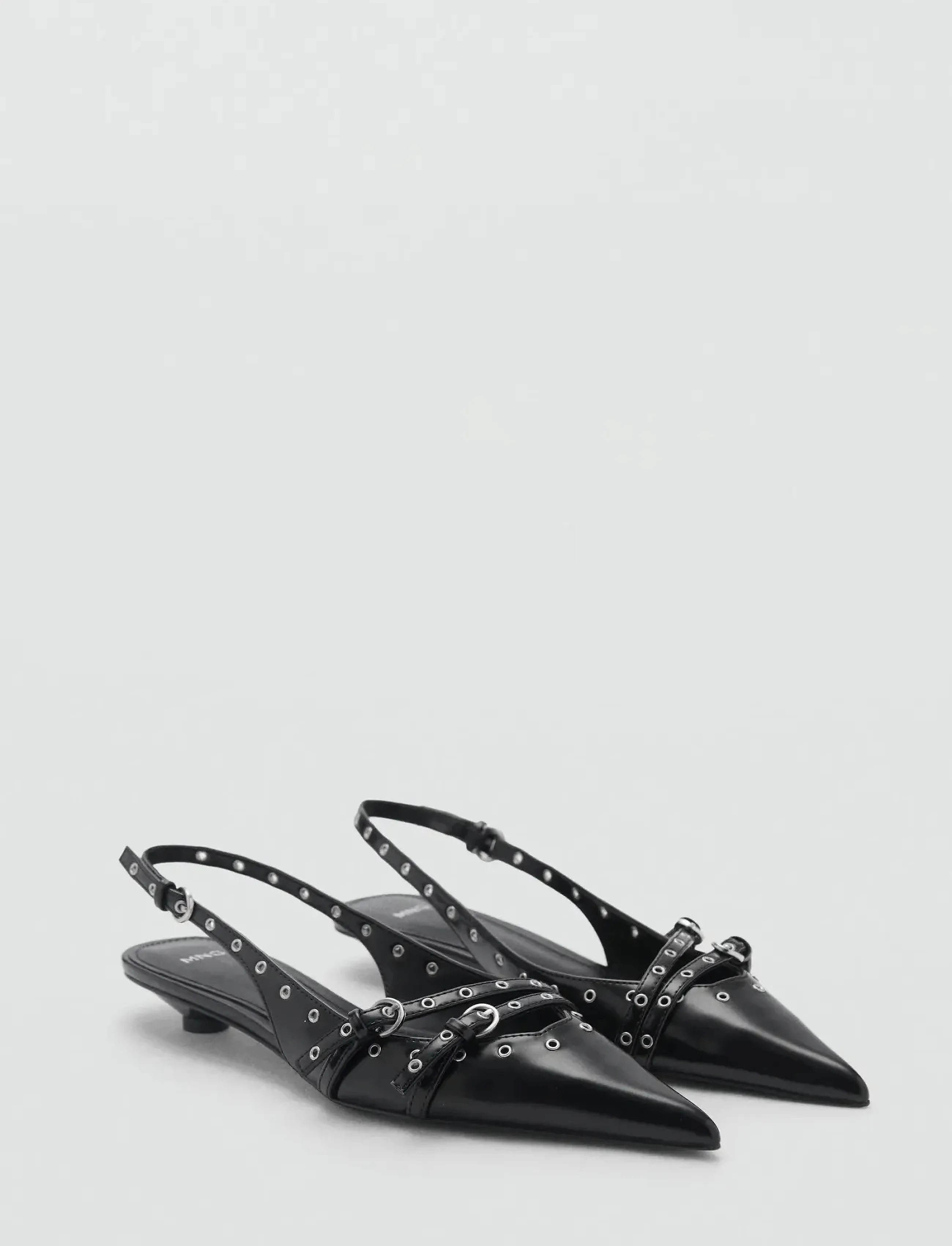 Mango Die-Cut Kitten Shoes, Kvinder, Nittede Slingback Kitten Heels, Sort, Str: 37
