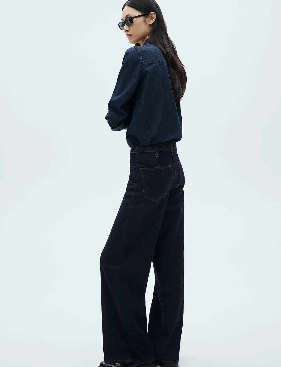Mango - Rinse-wash wide leg jeans with belt - brede jeans - open blue - 3
