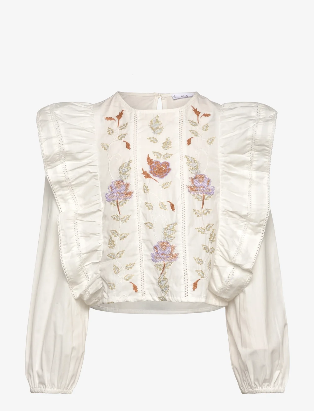 Mango - Floral embroidered blouse - bluser & tunikaer - white - 0